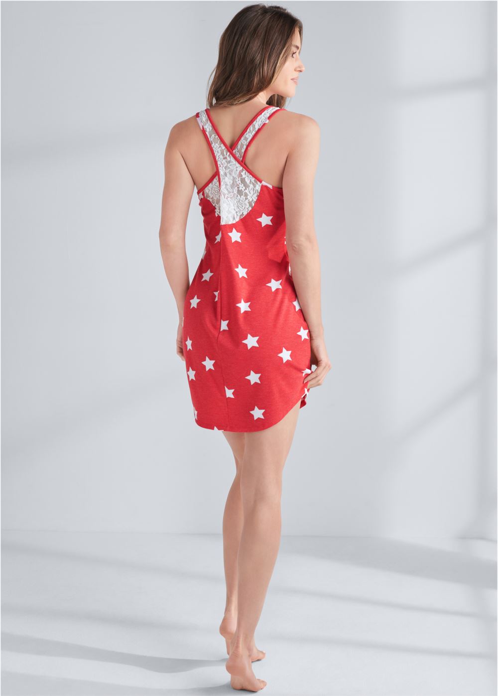 Venus Red Multi Lace Back Nightgown