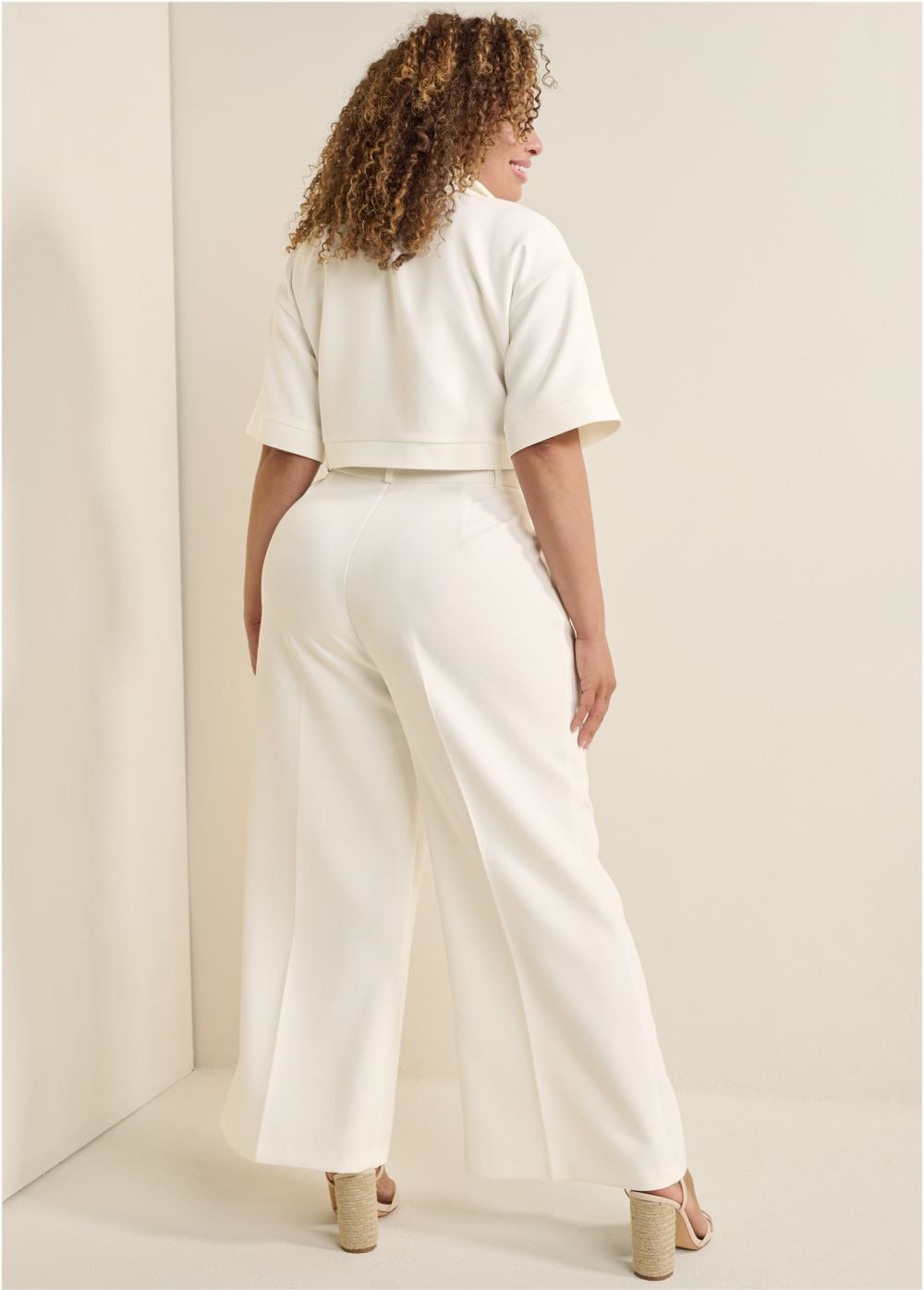 Venus Plus Size Flare Leg Suiting Set in Off White