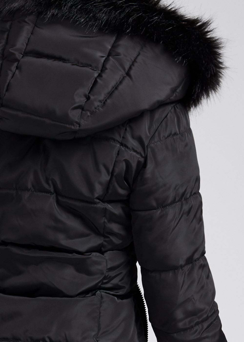 Venus Faux-Fur Trim Puffer Coat in Black