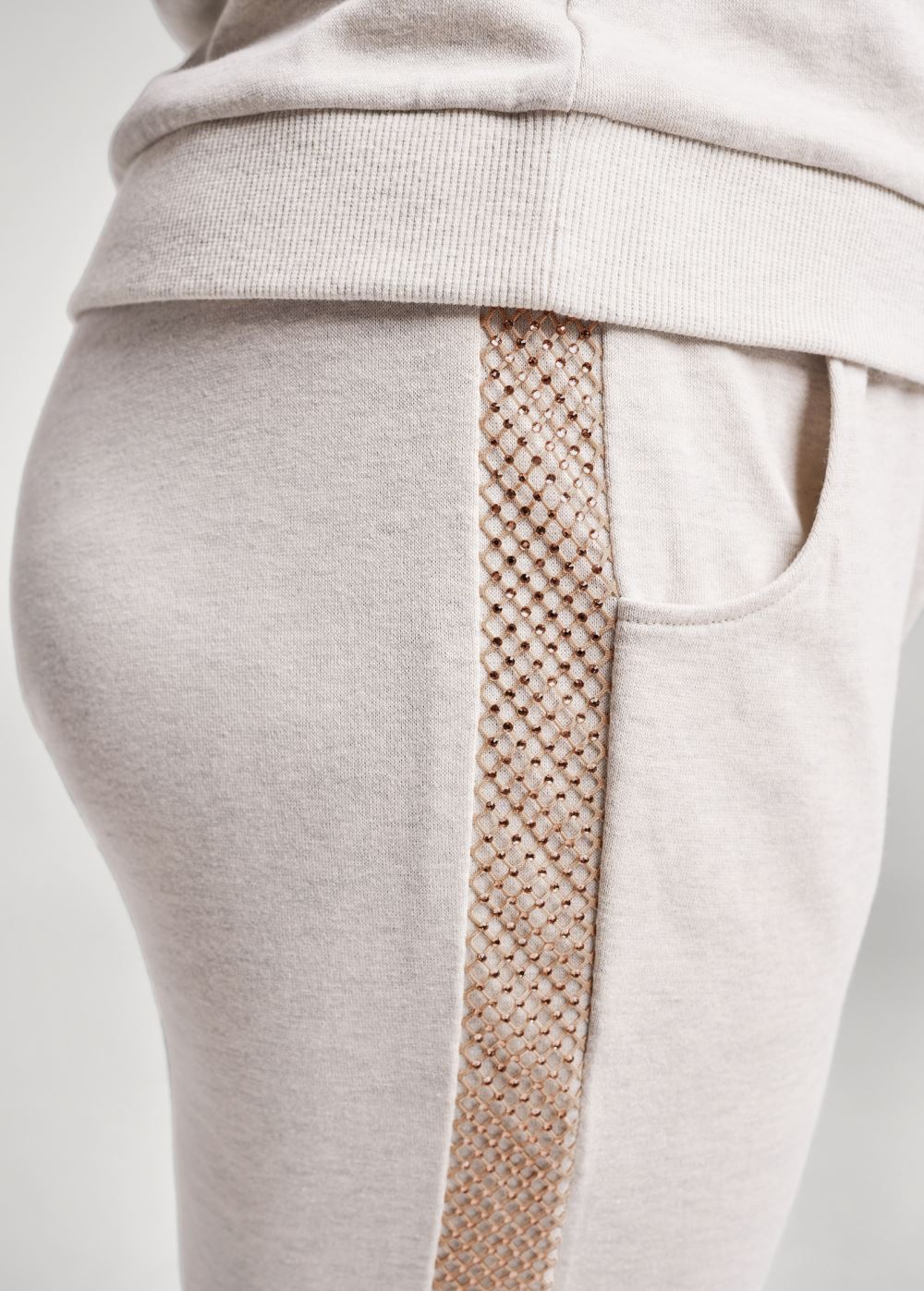 Venus Plus Size Sequin Stripe Pant Set in Heathered Oatmeal