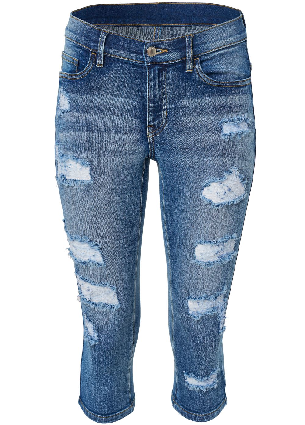 Venus Medium Wash RIPPED CAPRI JEANS