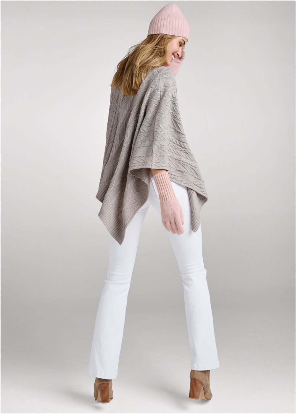 Venus Plus Size Sweater Knit Poncho in Grey