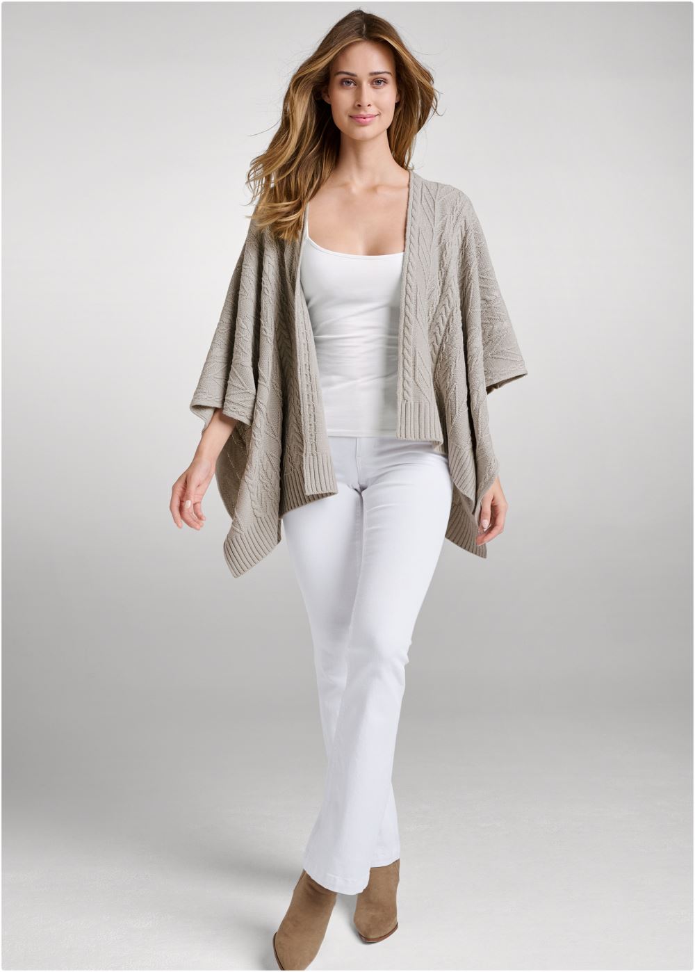 Venus Plus Size Sweater Knit Poncho in Grey