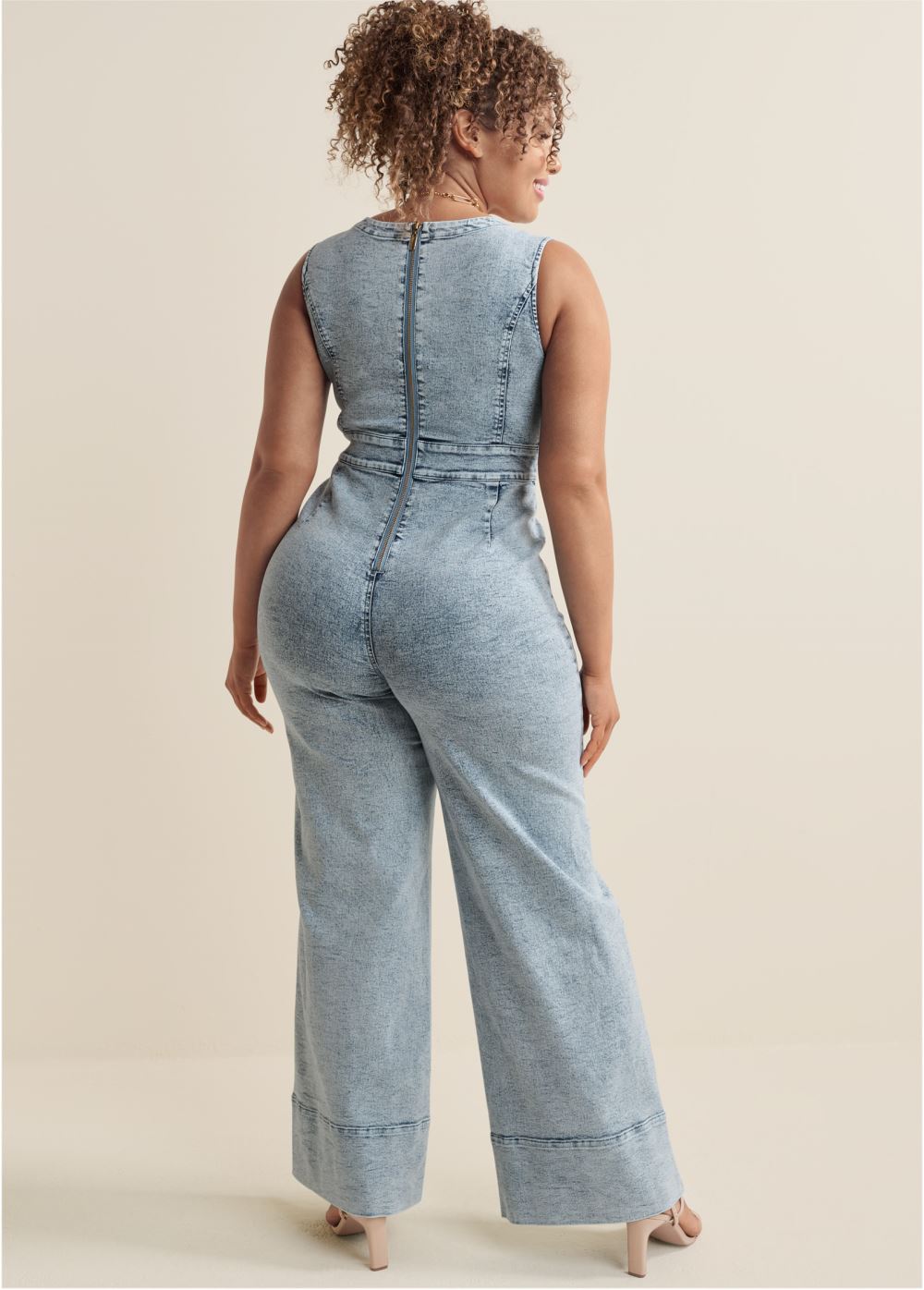 Venus Plus Size Stretch Denim Jumpsuit in Acid Wash