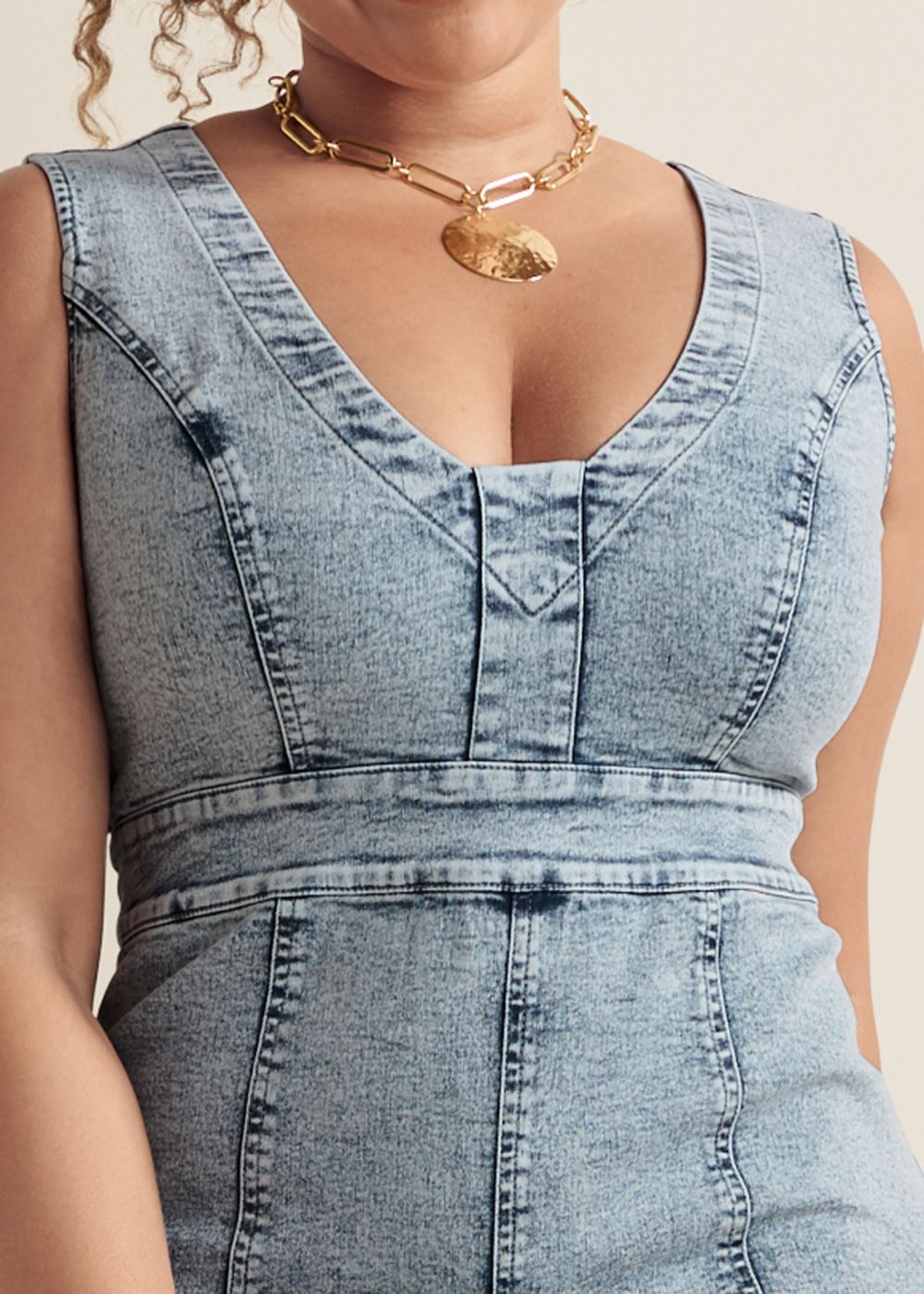 Venus Plus Size Stretch Denim Jumpsuit in Acid Wash