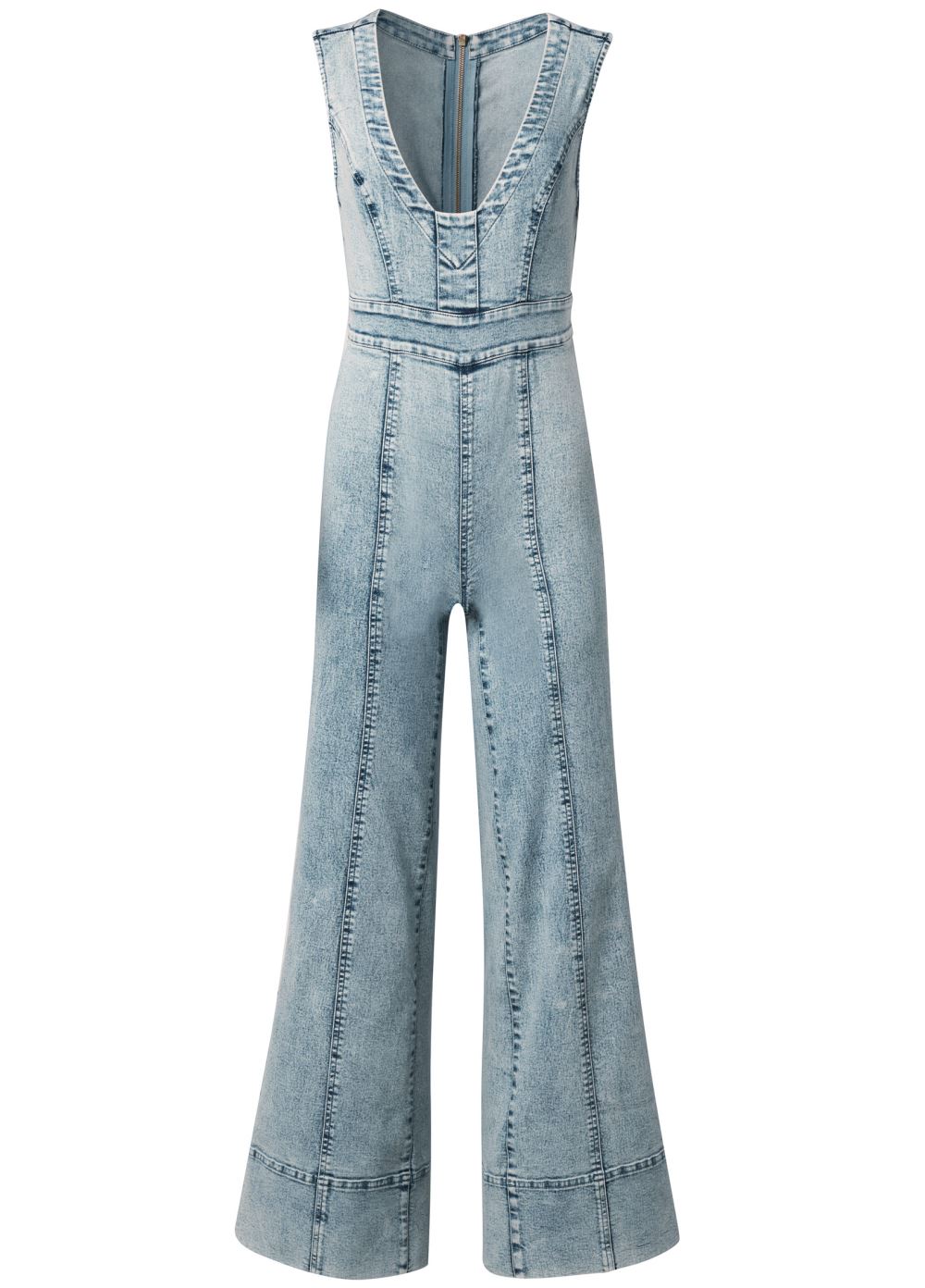 Venus Plus Size Stretch Denim Jumpsuit in Acid Wash