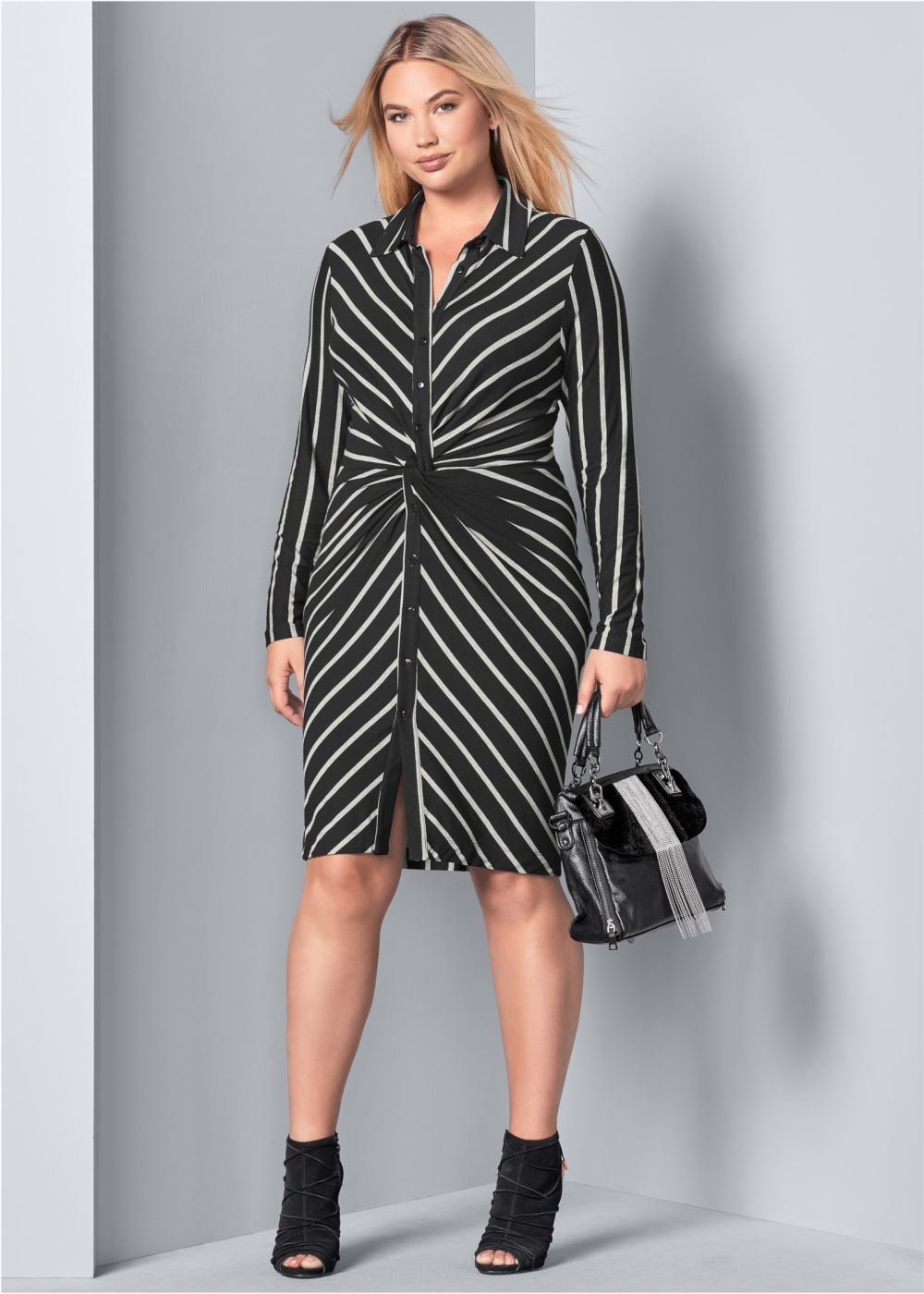 Venus Black Multi KNOT DETAIL SHIRT DRESS