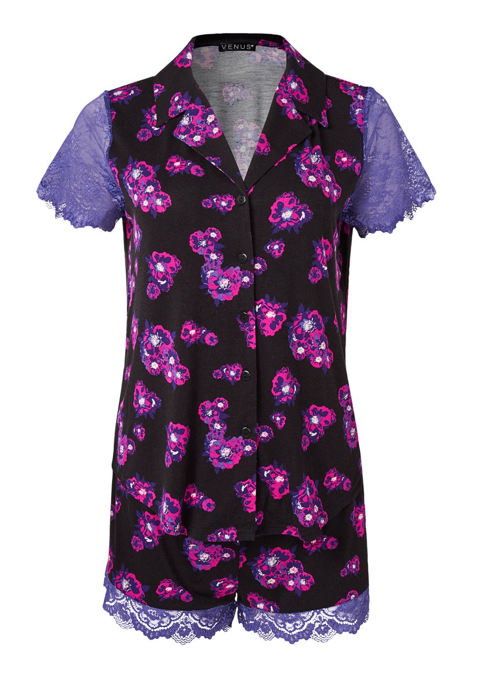 Venus Purple Bloom LACE TRIM PAJAMA SET