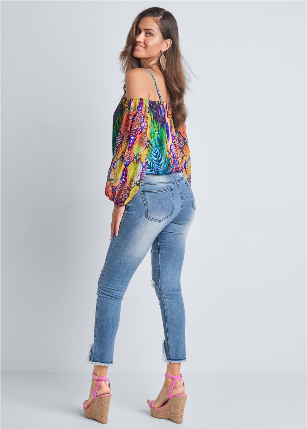 Venus Plus Size Printed Cold-Shoulder Top