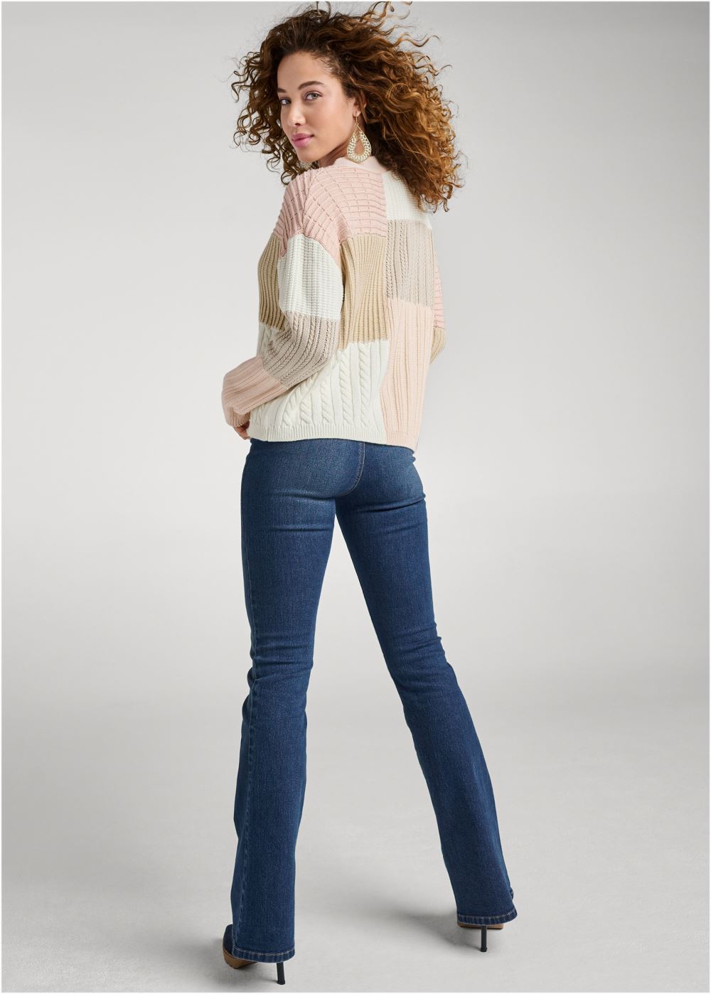 Venus Cream Multi Patchwork Cable Knit Cardigan