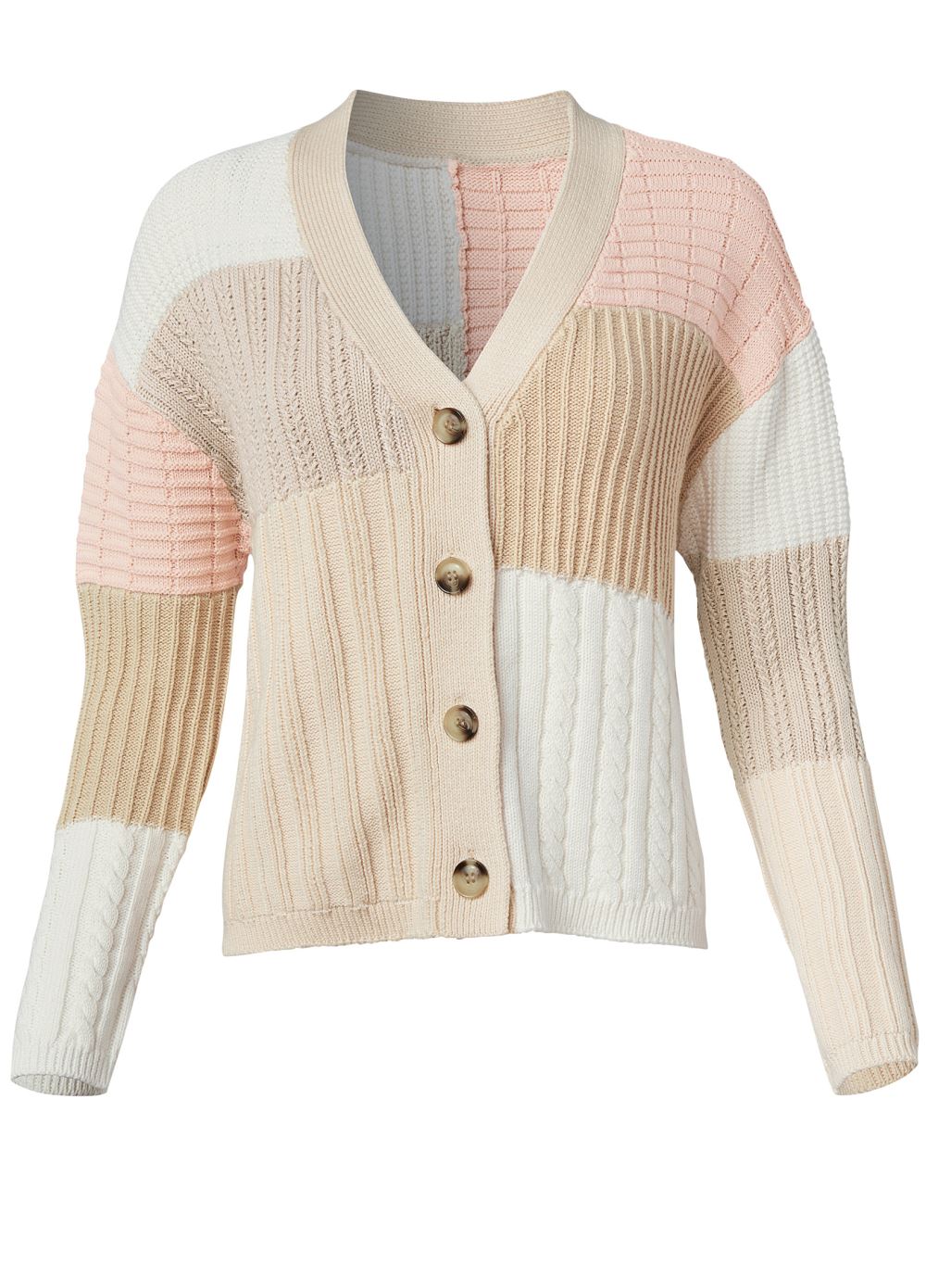 Venus Cream Multi Patchwork Cable Knit Cardigan