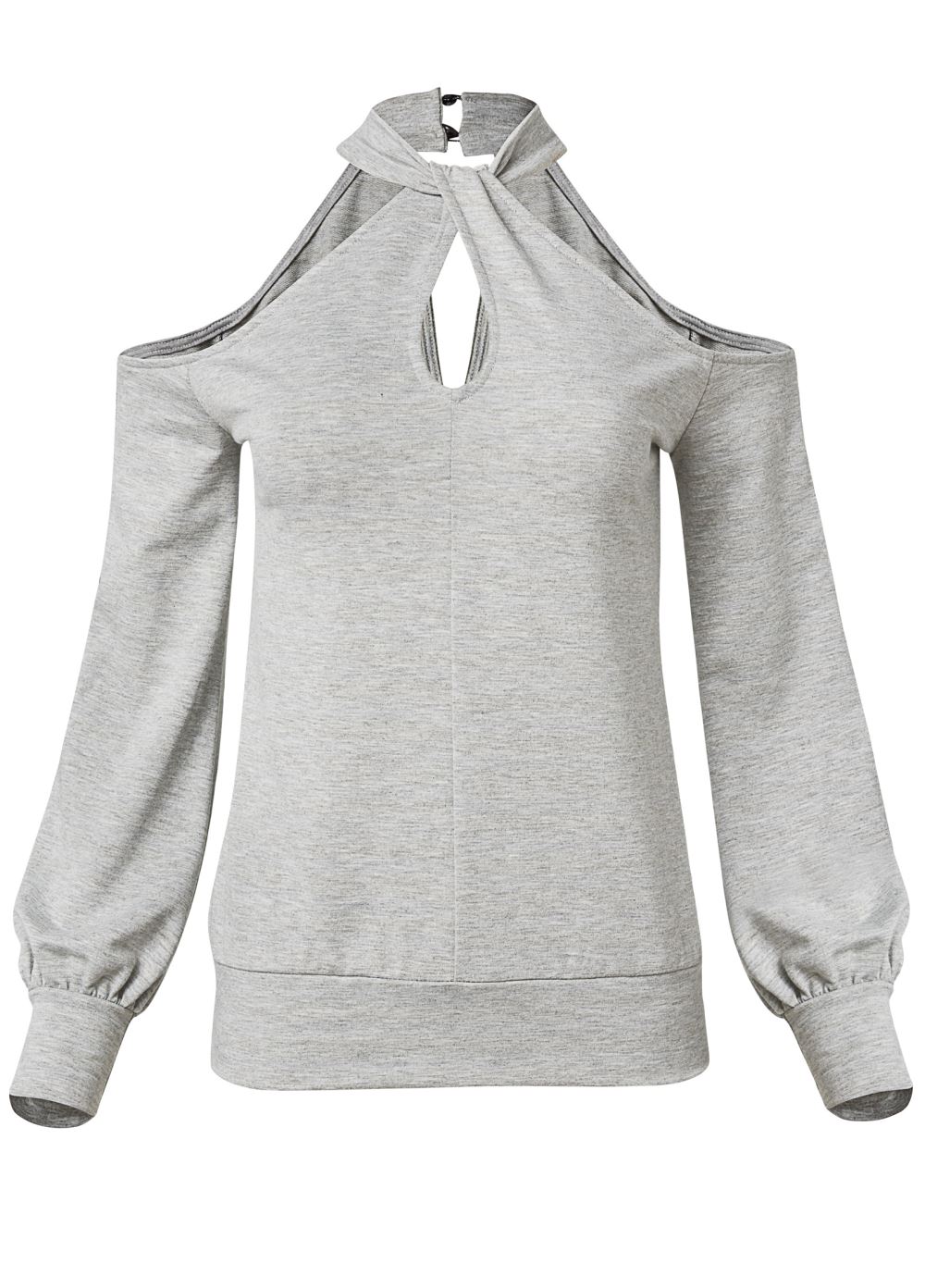 Venus Plus Size Keyhole Embellished Top in Heather Grey