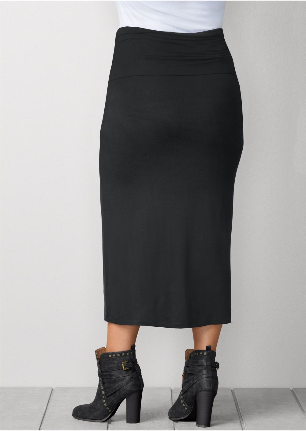 Venus Plus Size Gathered Waist Long Skirt - Black