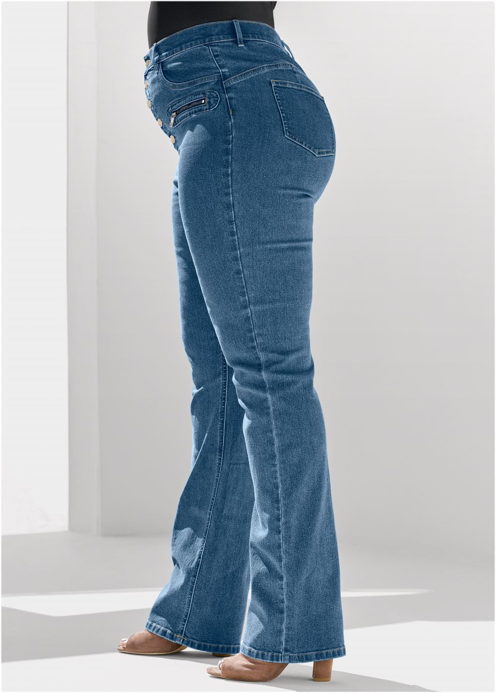 Venus Plus Size Button Fly Relaxed Leg Jeans in Medium Wash