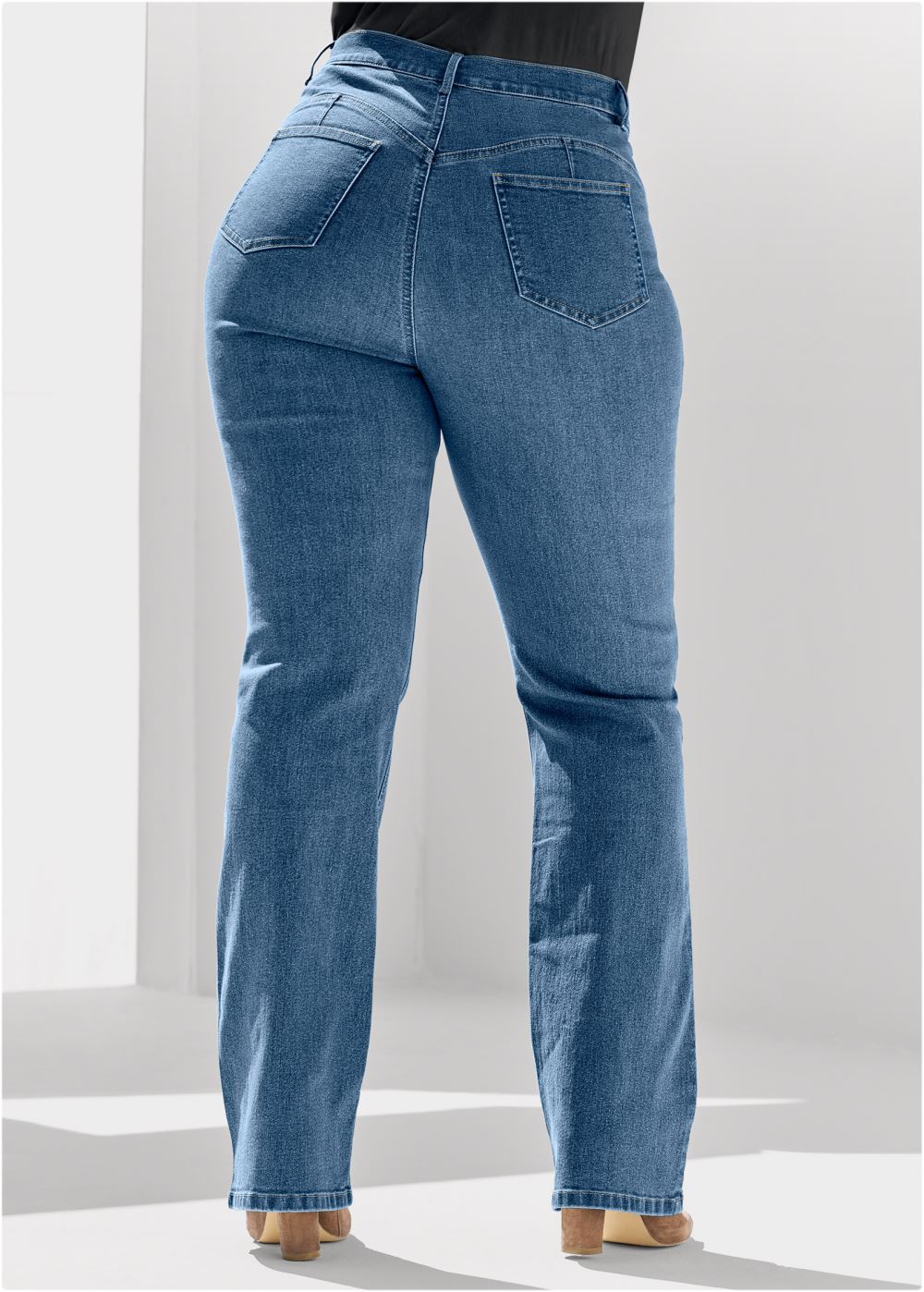 Venus Plus Size Button Fly Relaxed Leg Jeans in Medium Wash