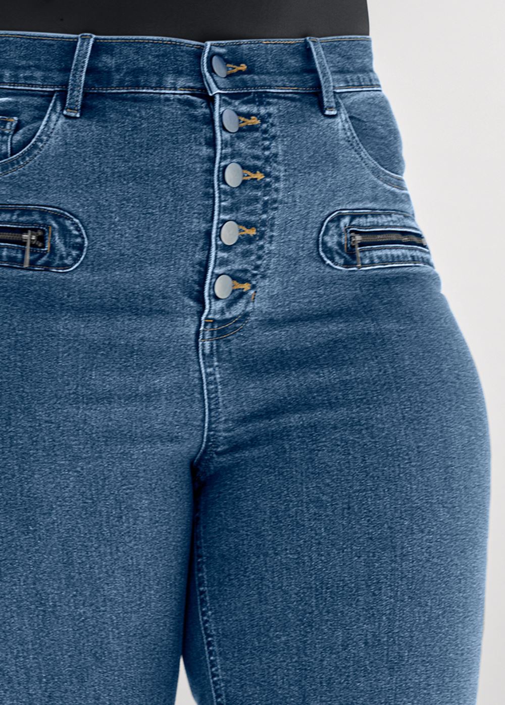 Venus Plus Size Button Fly Relaxed Leg Jeans in Medium Wash