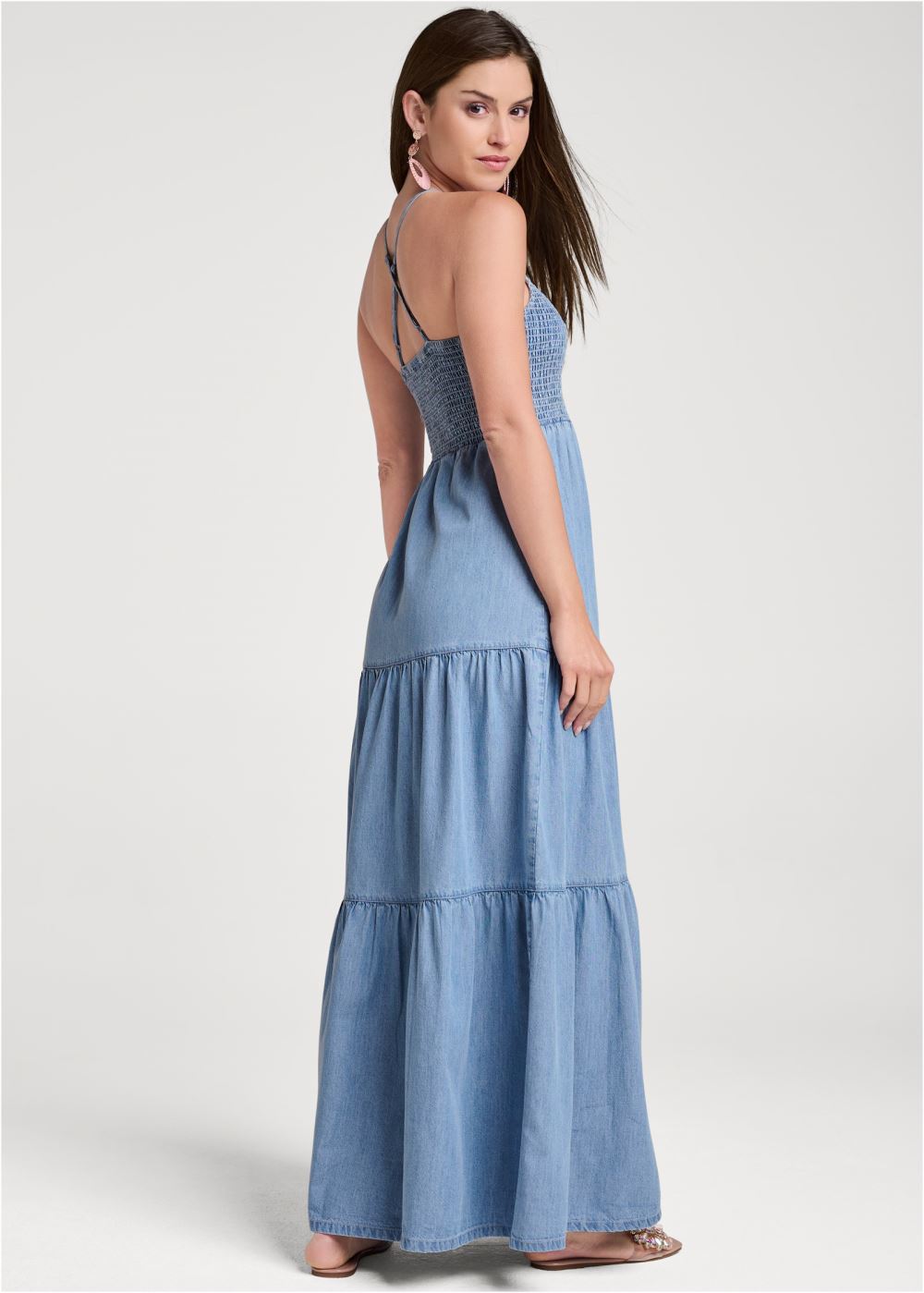 Venus Plus Size Smocked Chambray Dress