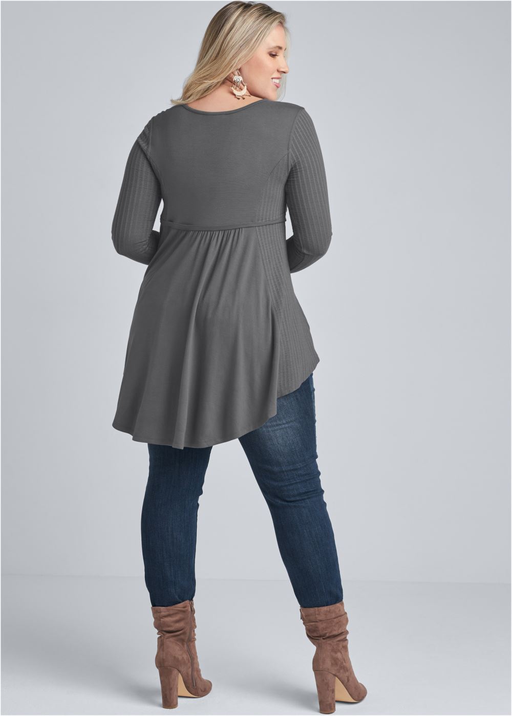 Venus Dark Grey High-low ribbed casual top