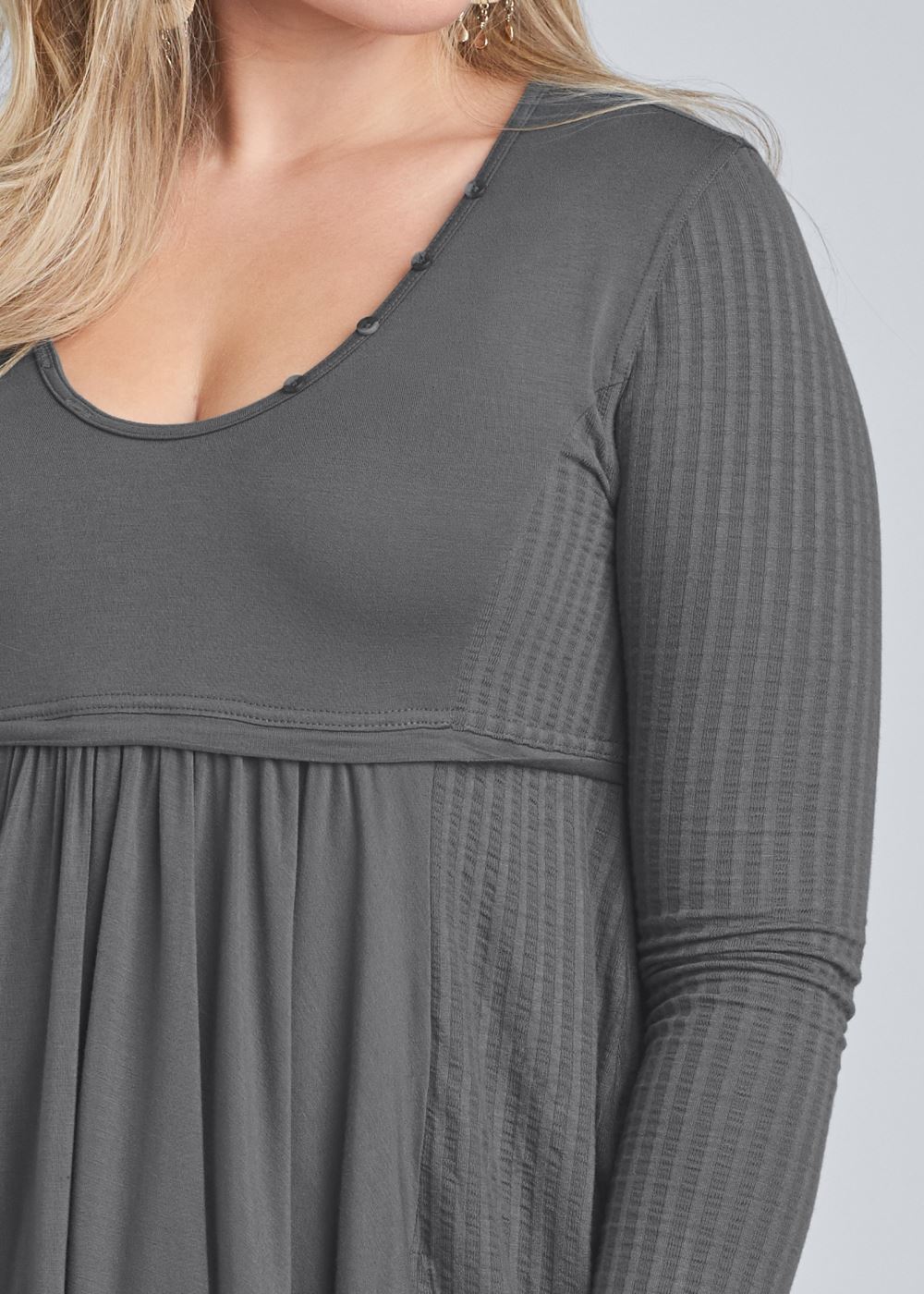 Venus Dark Grey High-low ribbed casual top