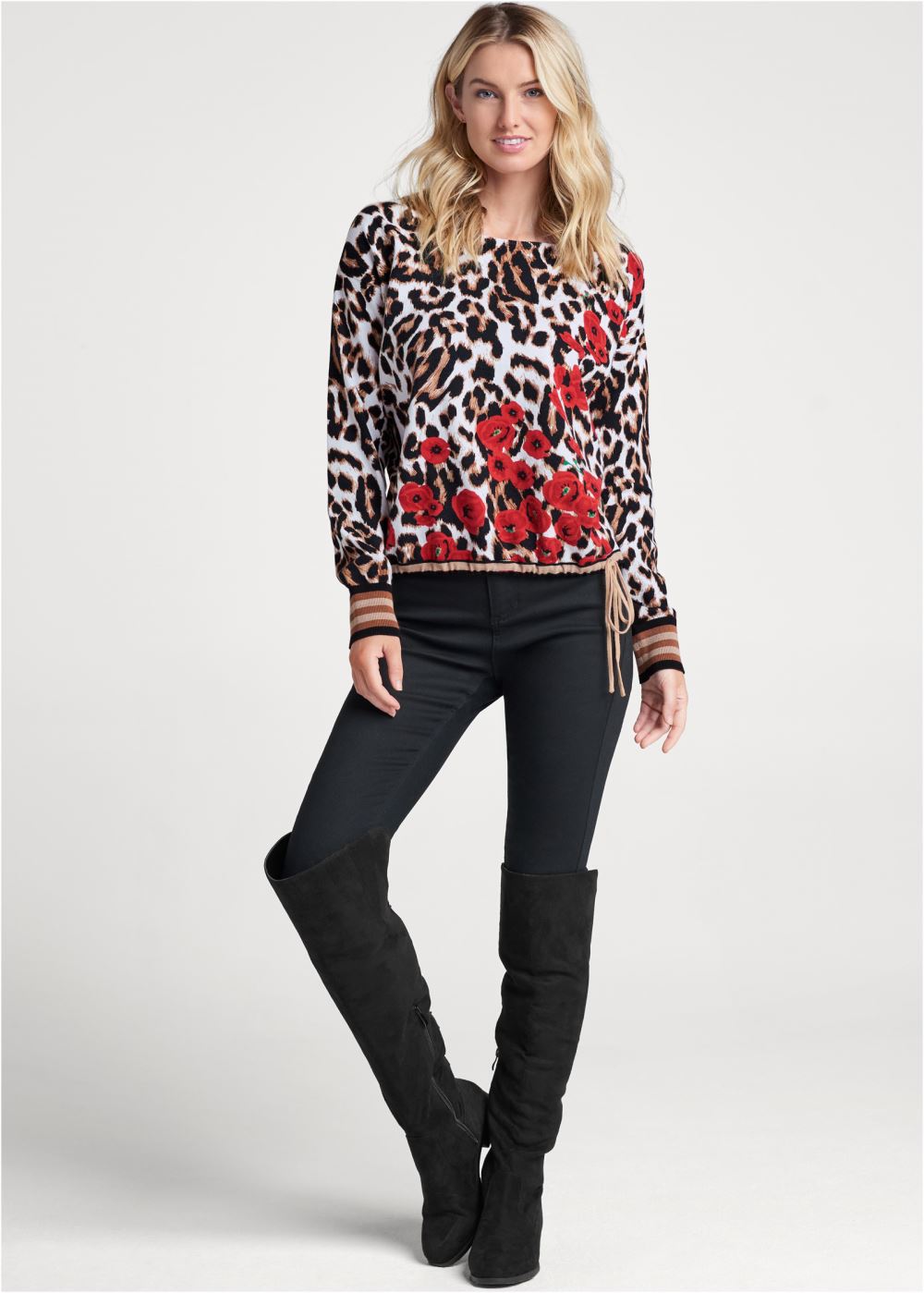 Venus Plus Size Mixed Print Sweater in White