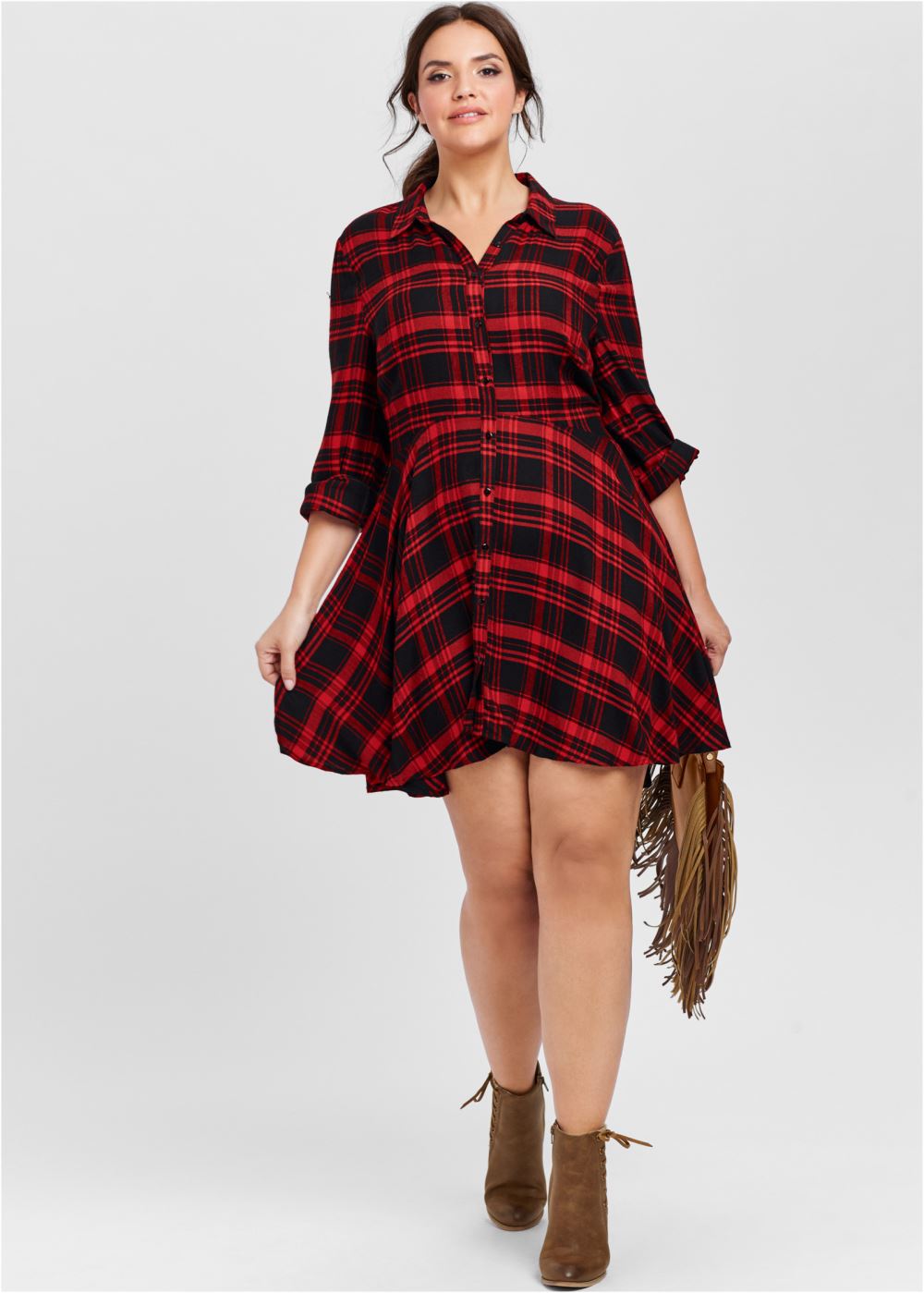 Venus Plus Size Plaid High Low Dress