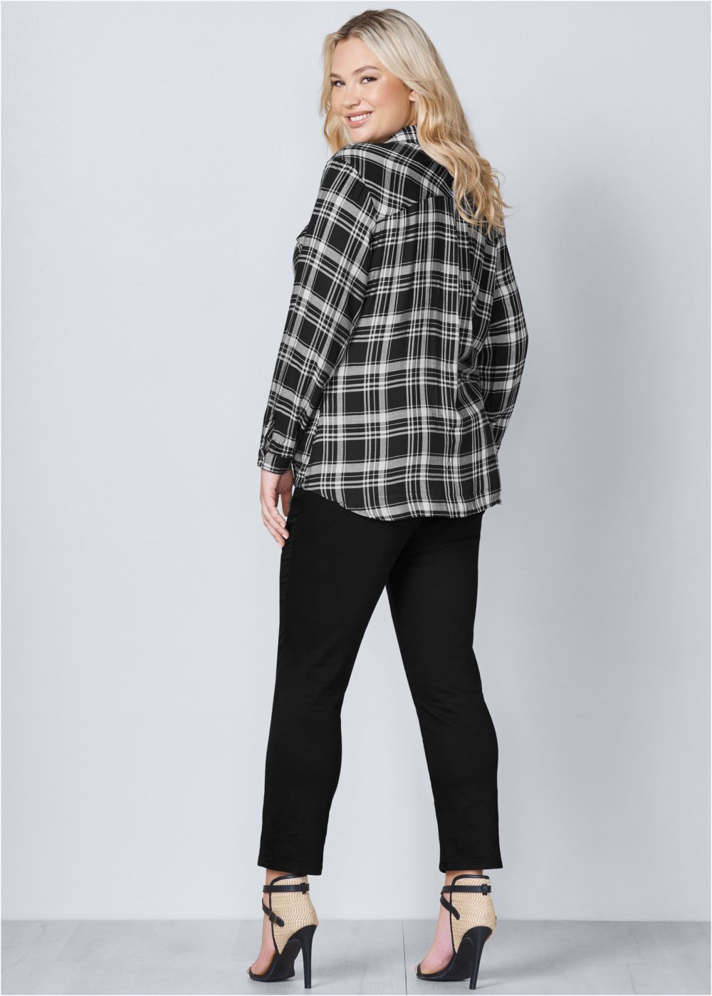 Venus Plus Size Plaid Lace-Up Top