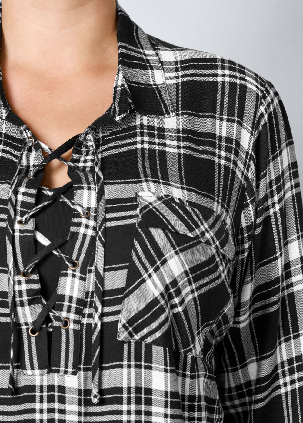 Venus Plus Size Plaid Lace-Up Top