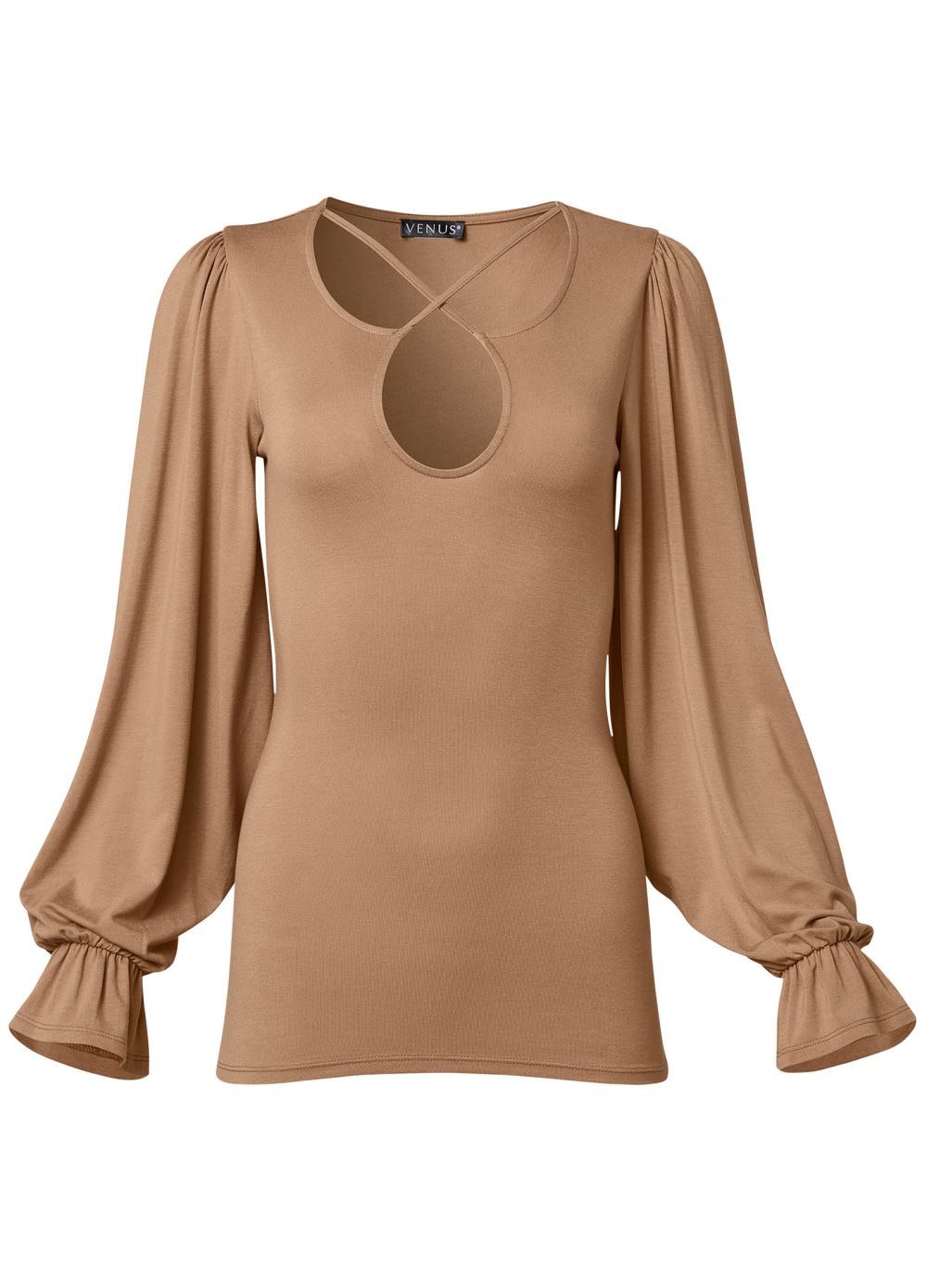 Venus Plus Size Strappy Detail Long Sleeve Top