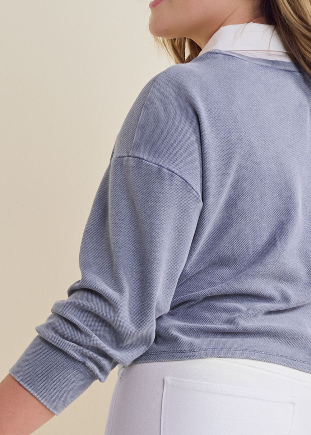 Venus Plus Size Washed Collared Lounge Top in Dark Blue