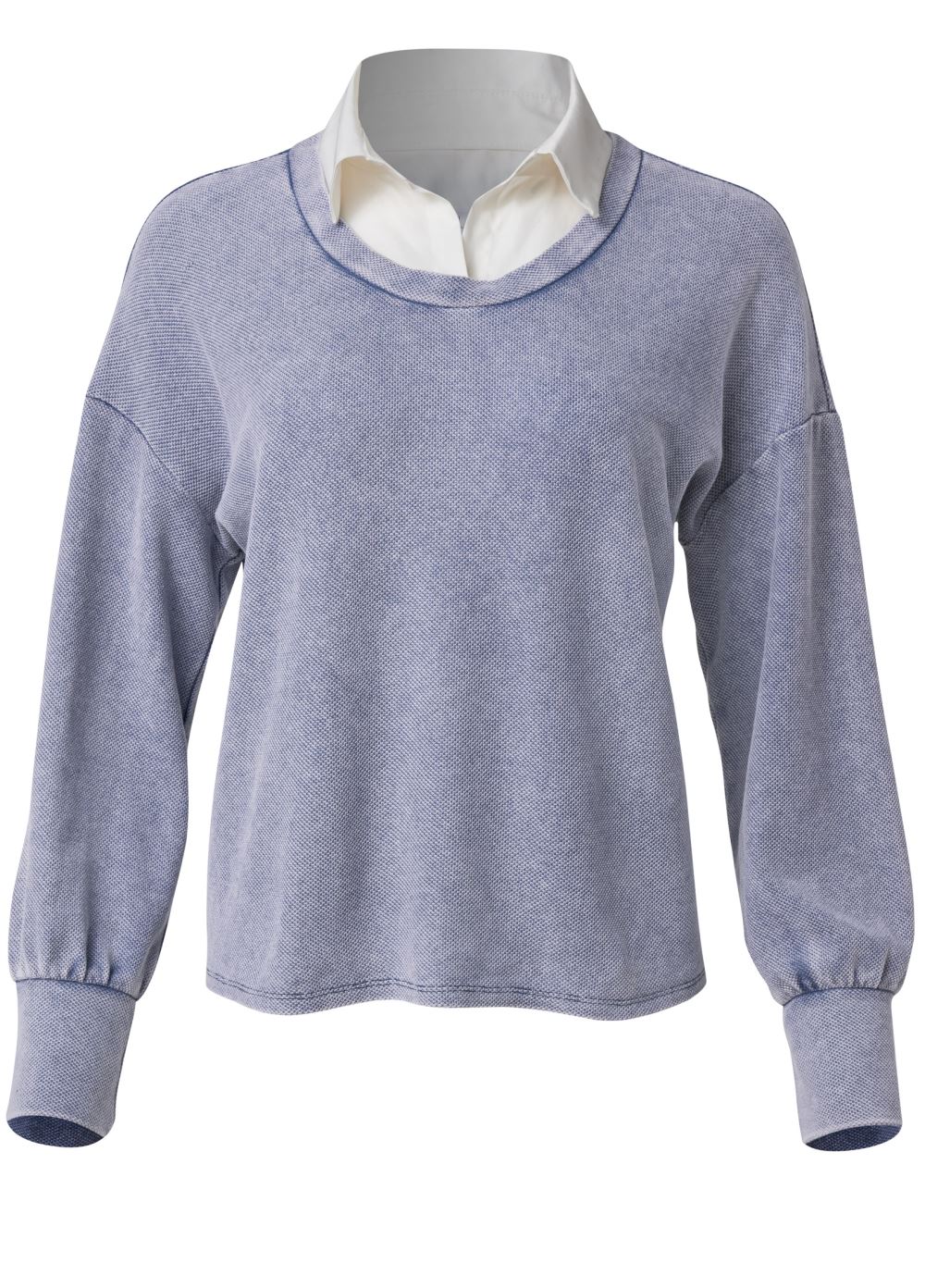Venus Plus Size Washed Collared Lounge Top in Dark Blue