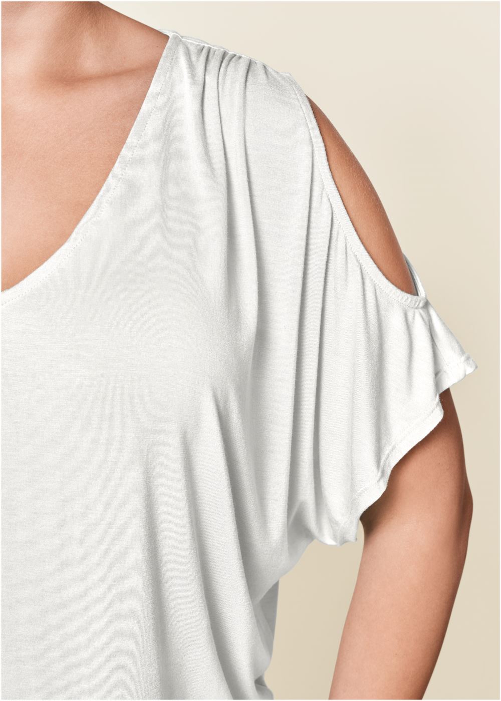 Venus Plus Size Cold-Shoulder V-Neck Top in White
