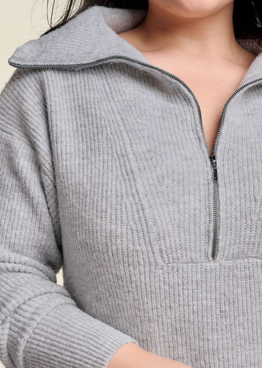 Venus Heather Grey ZIP FRONT SWEATER DRESS