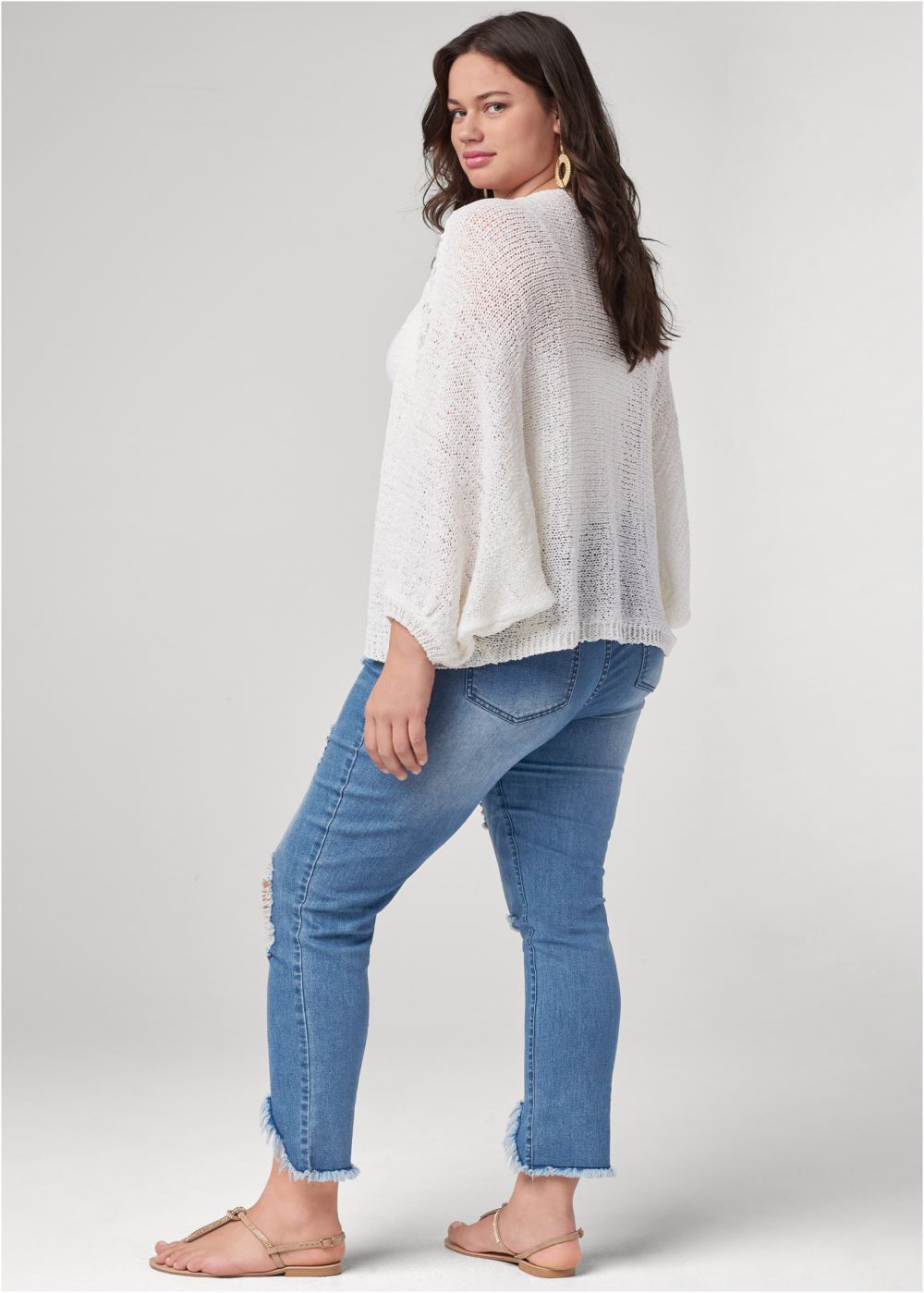 Venus Plus Size Open Knit Cocoon Cardigan in White