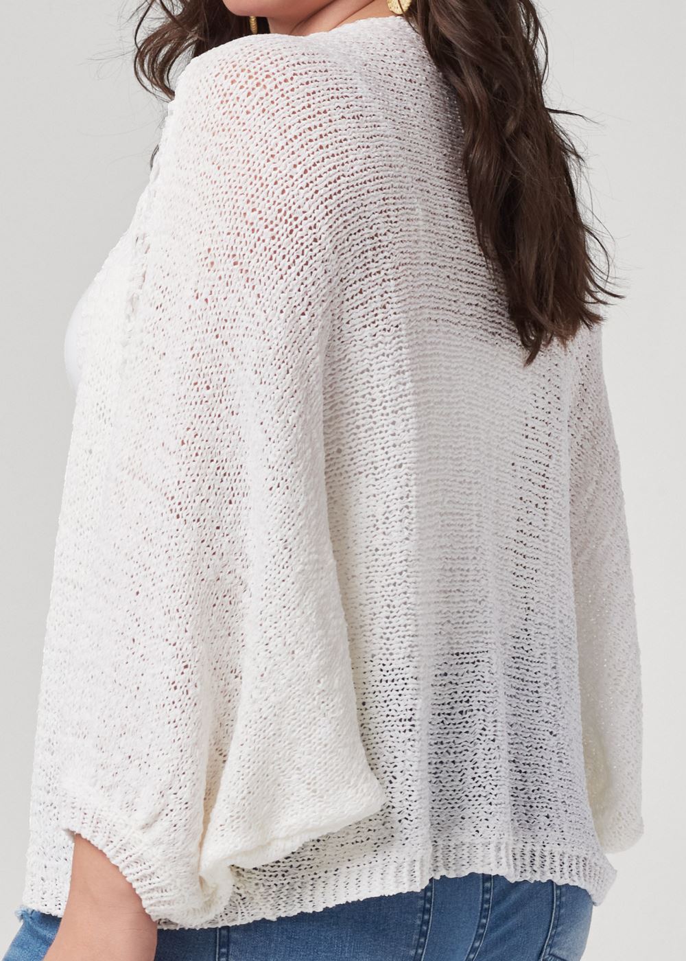 Venus Plus Size Open Knit Cocoon Cardigan in White
