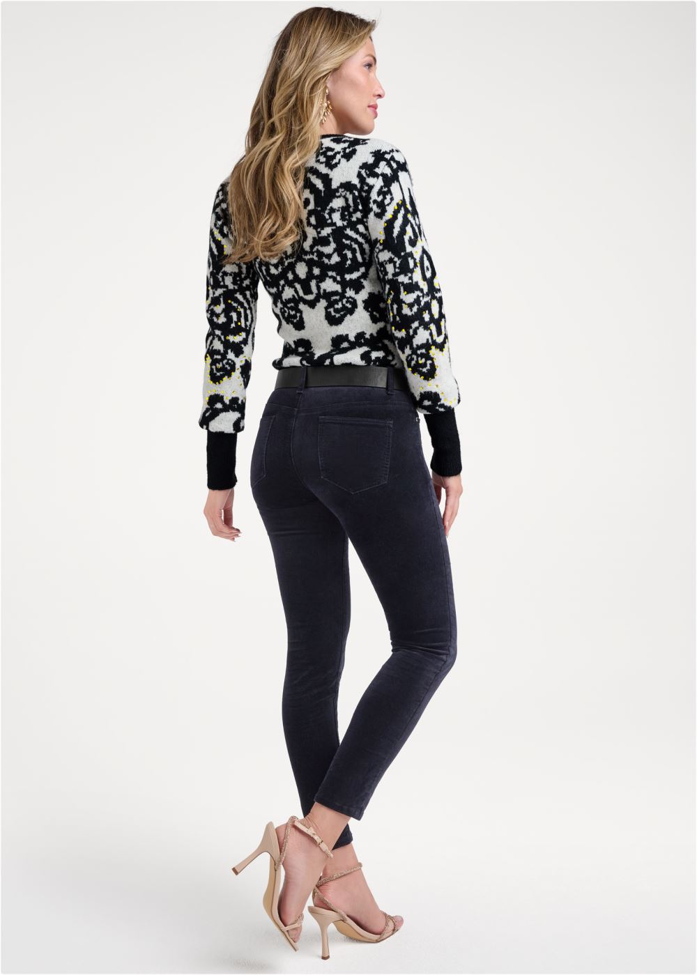 Venus Plus Size Sequin Jacquard Sweater in Black & White