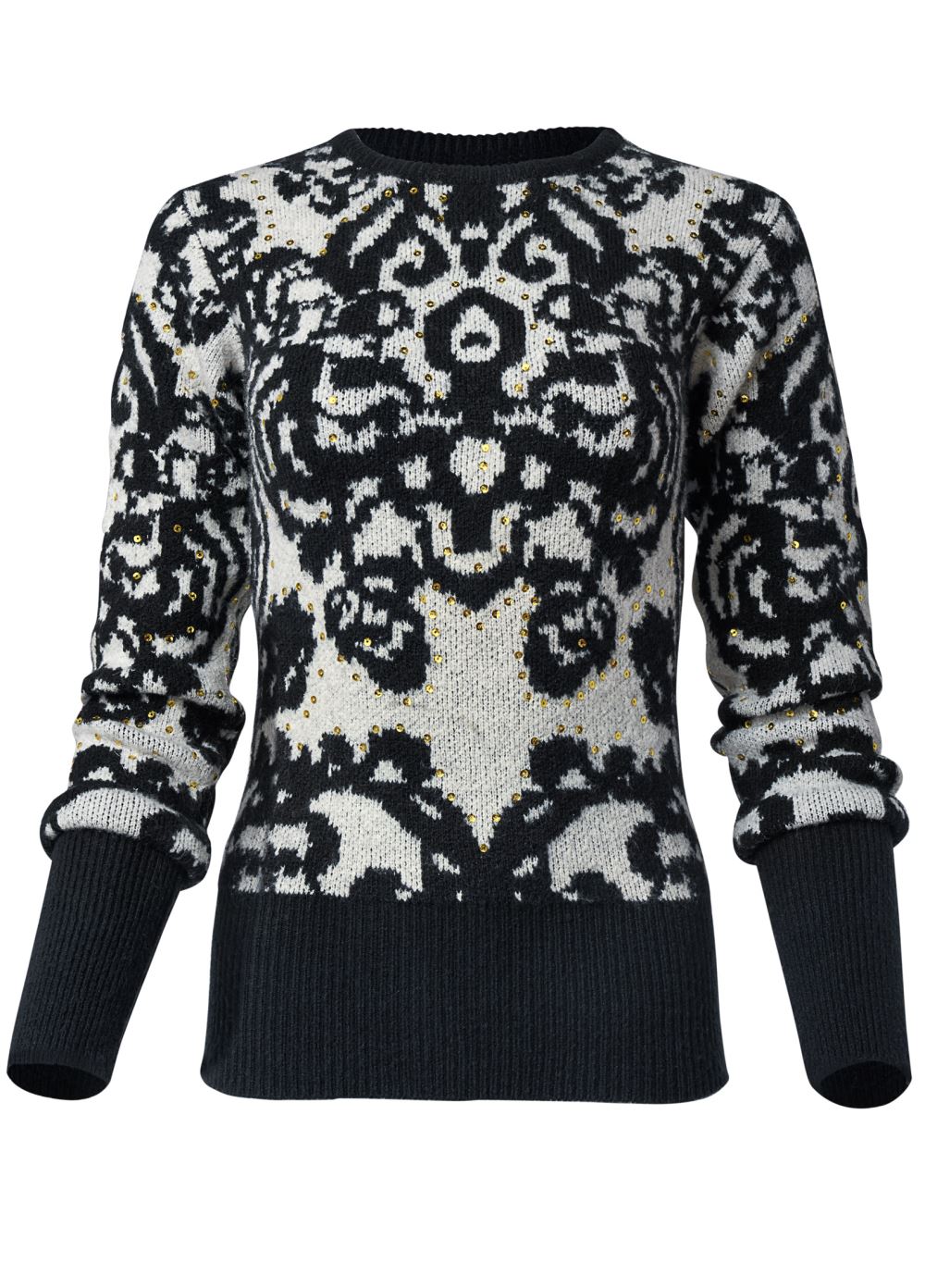 Venus Plus Size Sequin Jacquard Sweater in Black & White