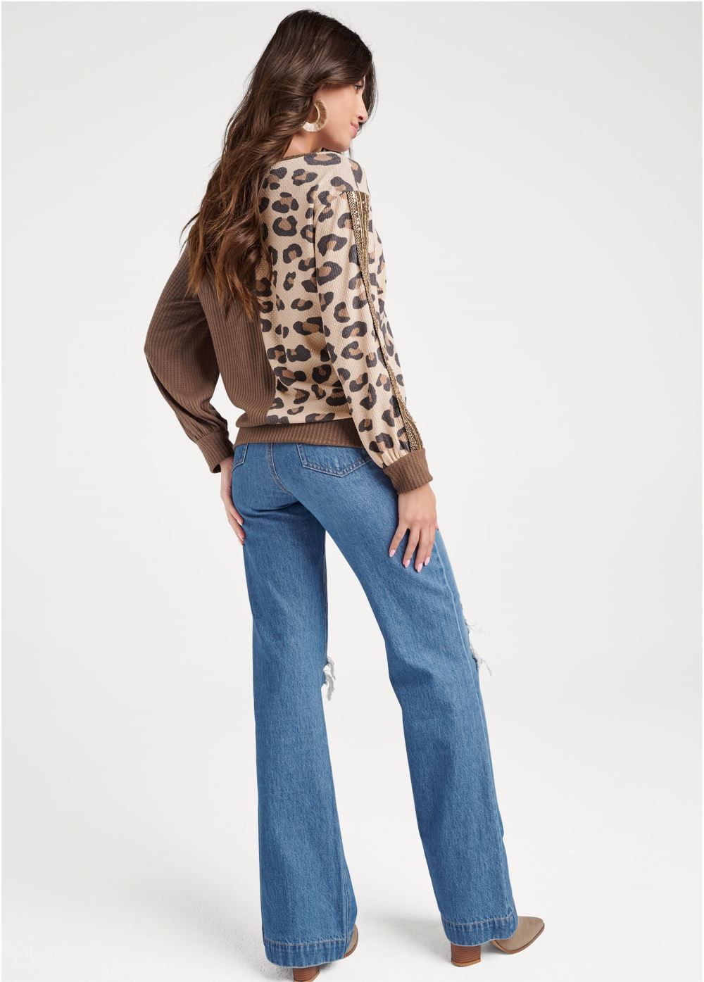 Venus Plus Size Sequin Printed Waffle Knit Top