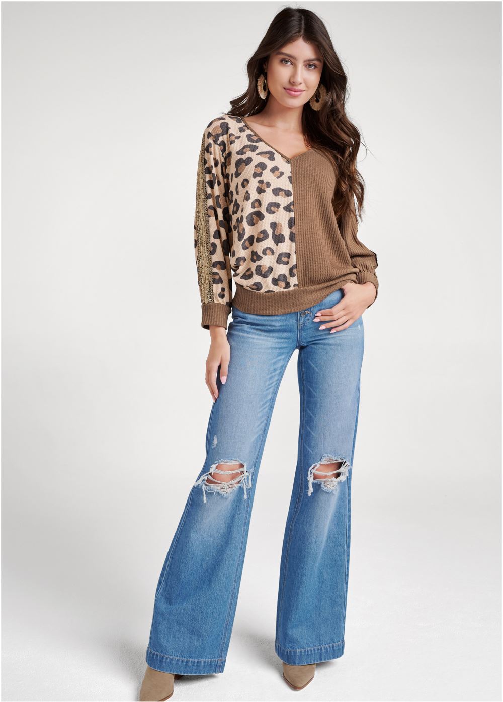 Venus Plus Size Sequin Printed Waffle Knit Top