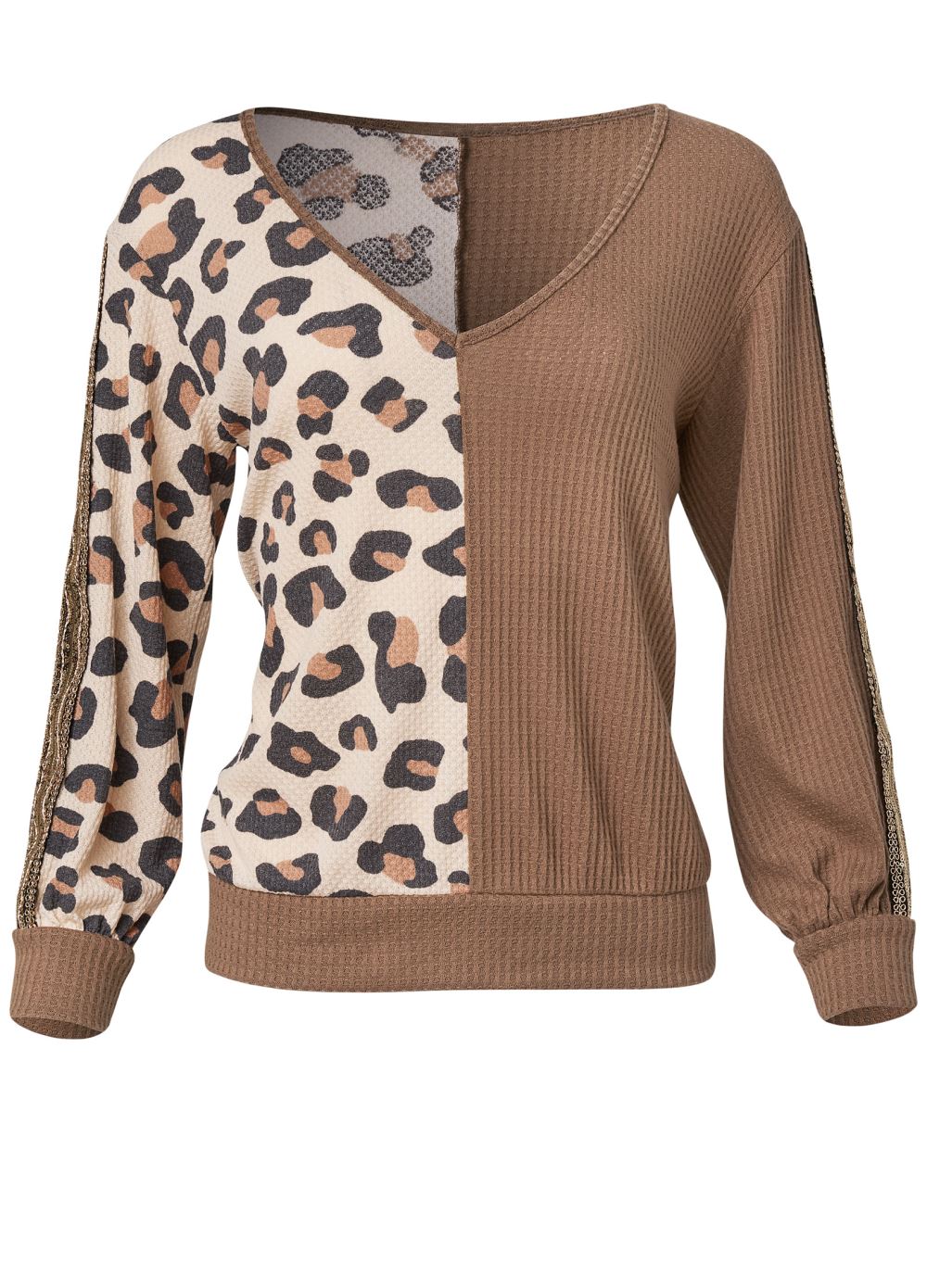 Venus Plus Size Sequin Printed Waffle Knit Top
