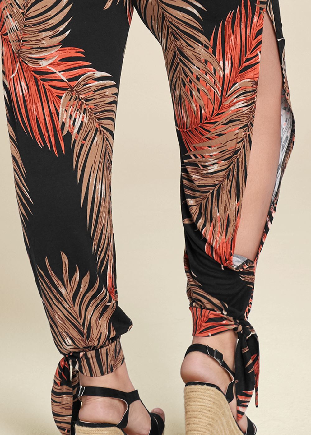 Venus Plus Size Slit Detail Jumpsuit in Black Multi