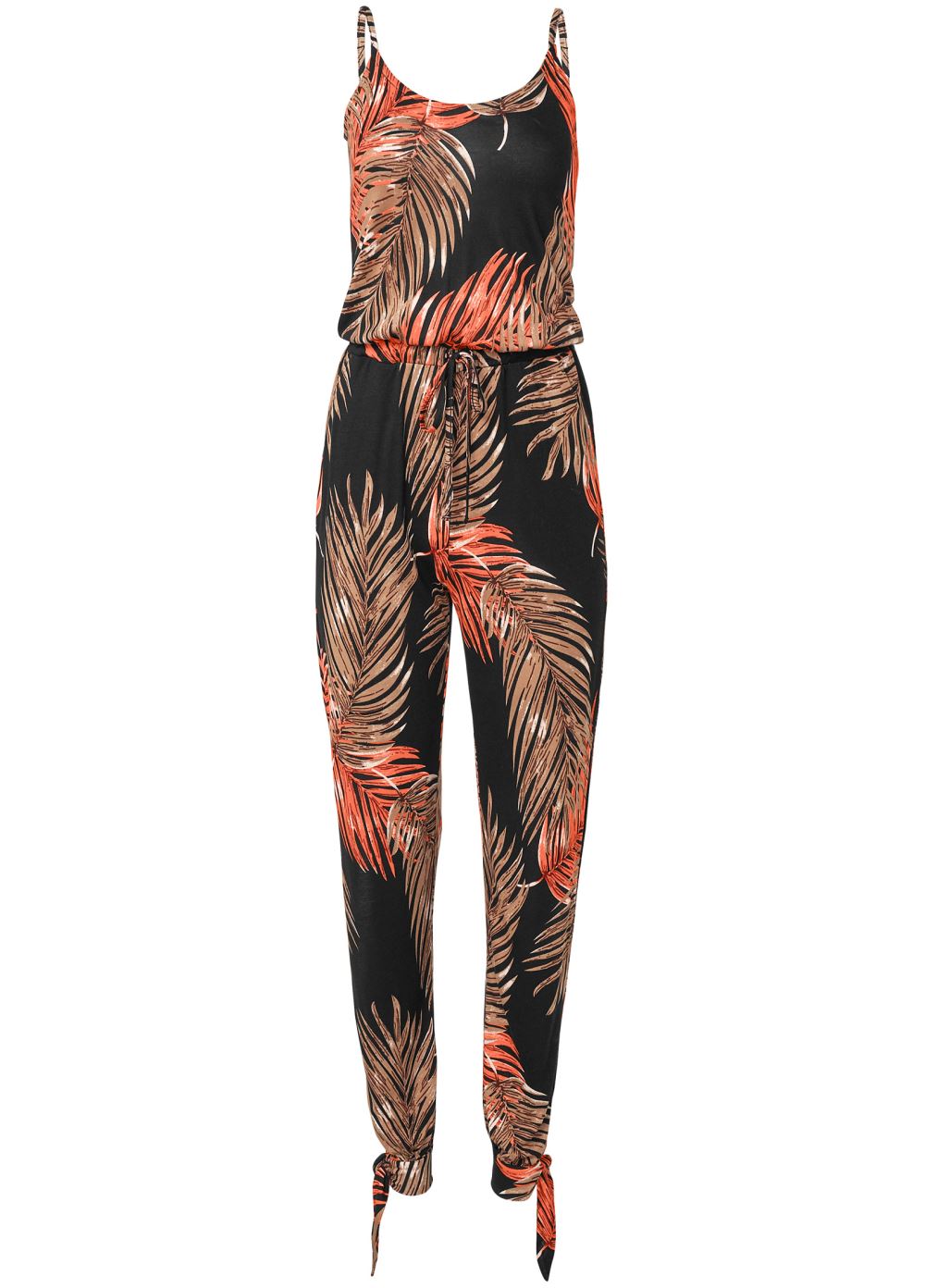 Venus Plus Size Slit Detail Jumpsuit in Black Multi