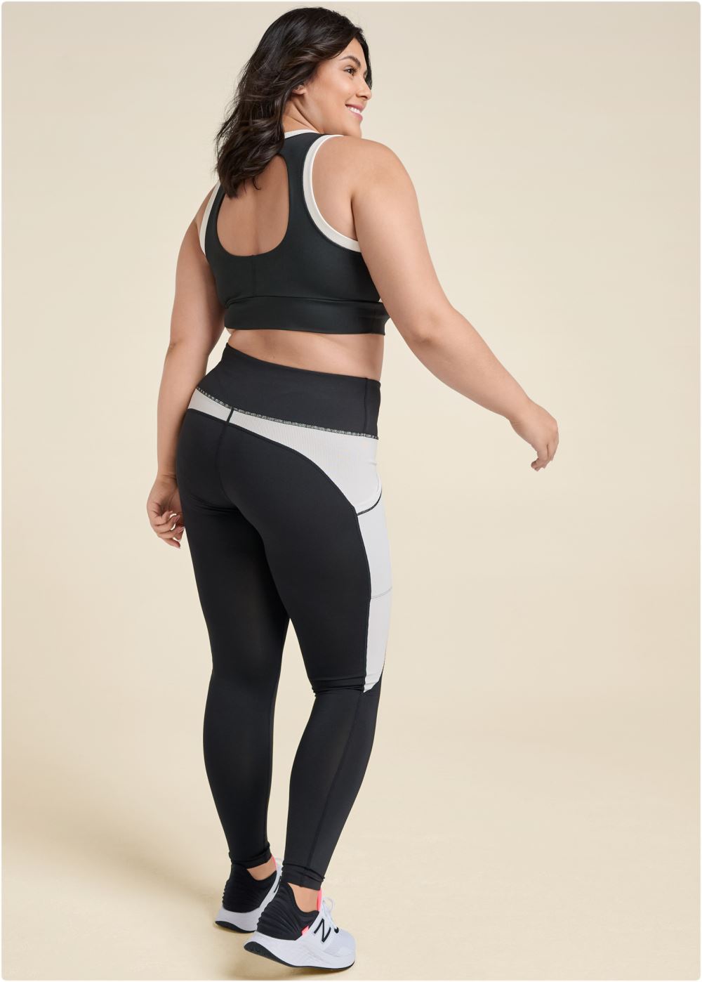 Venus Plus Size Color Block Active Leggings in Black & White