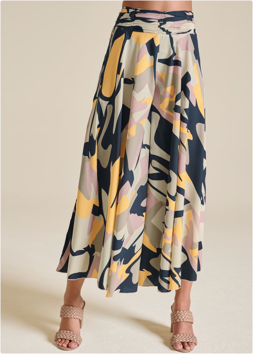 Venus Plus Size Printed Flowy Pants in Navy Multi