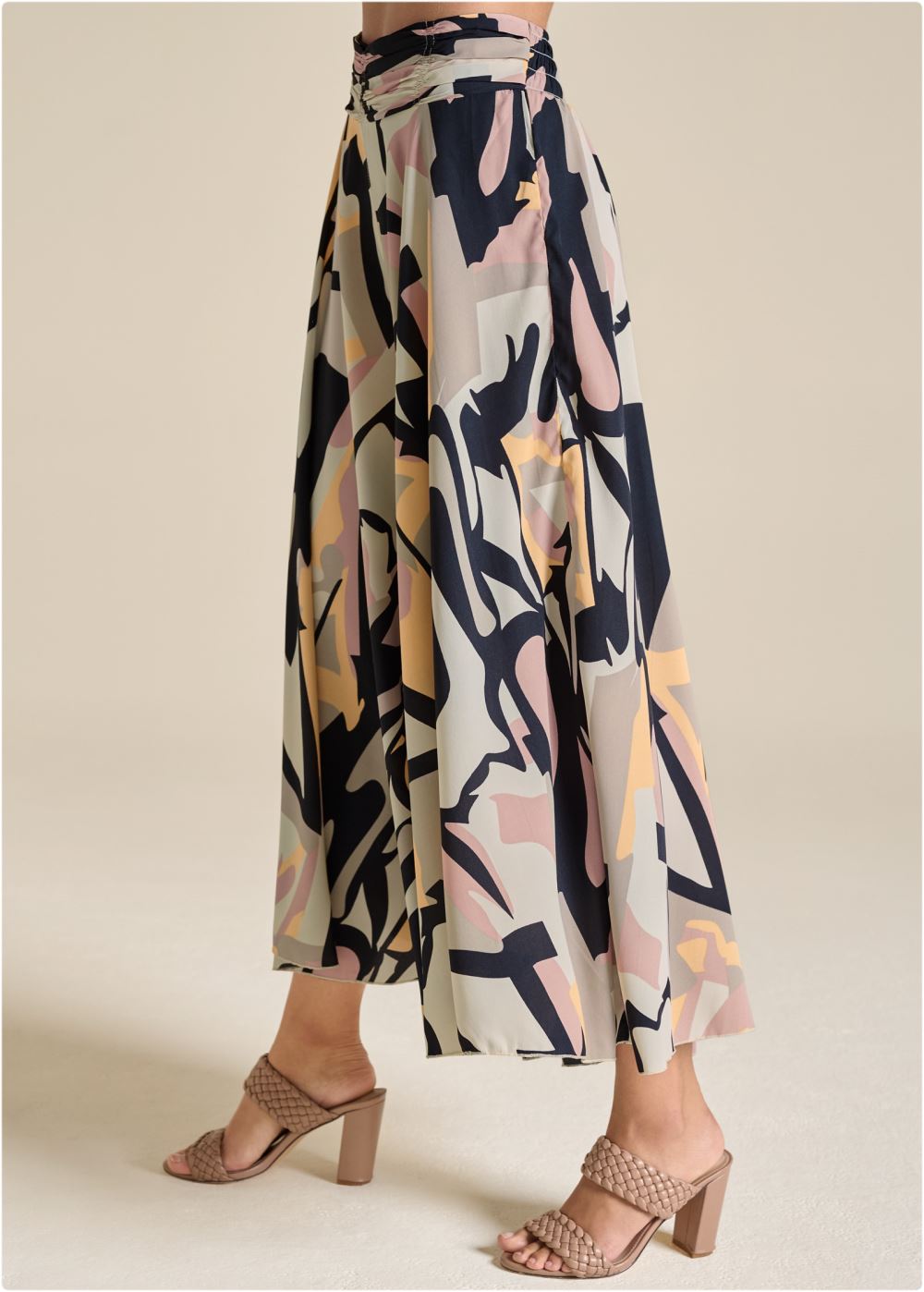 Venus Plus Size Printed Flowy Pants in Navy Multi