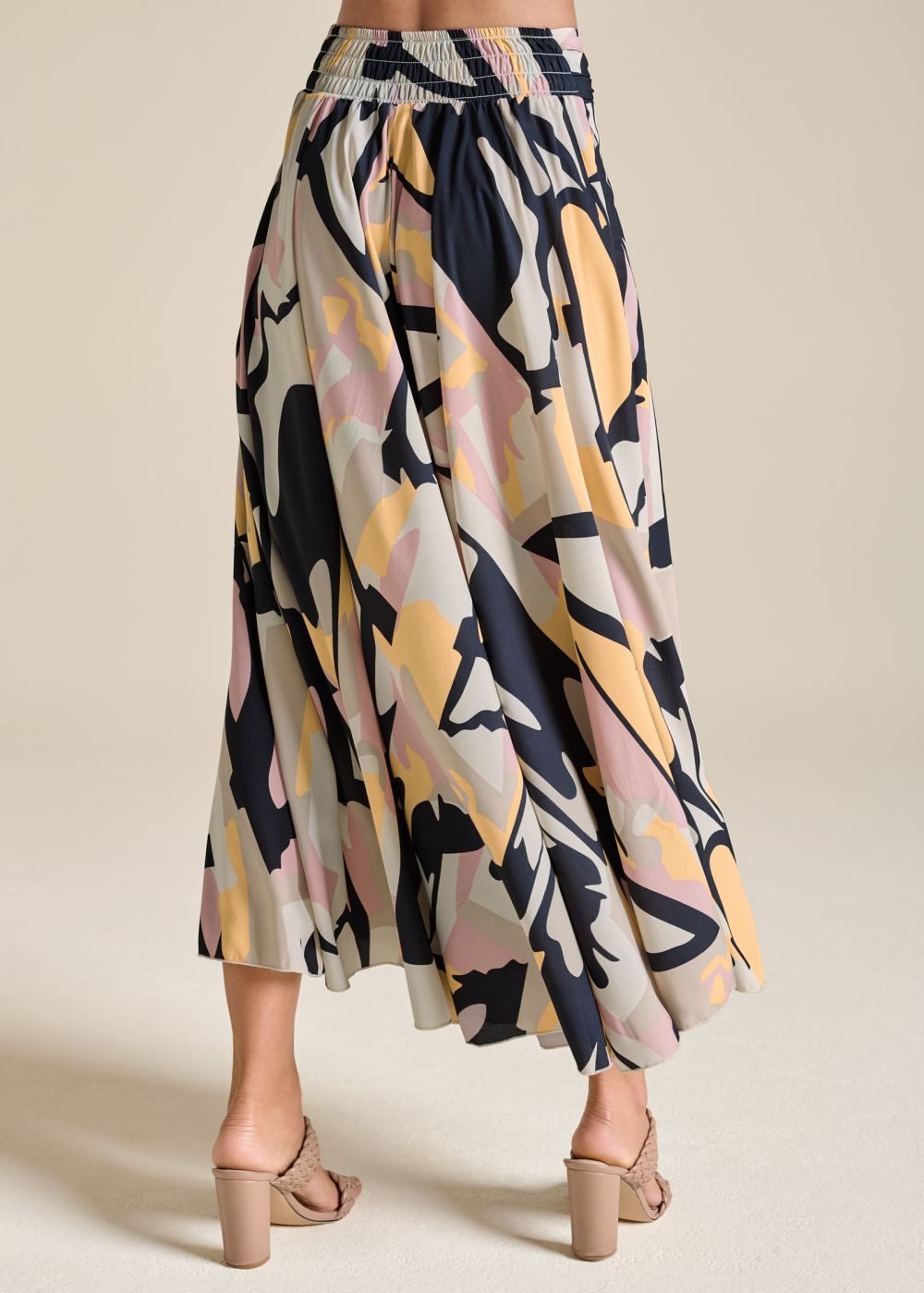Venus Plus Size Printed Flowy Pants in Navy Multi