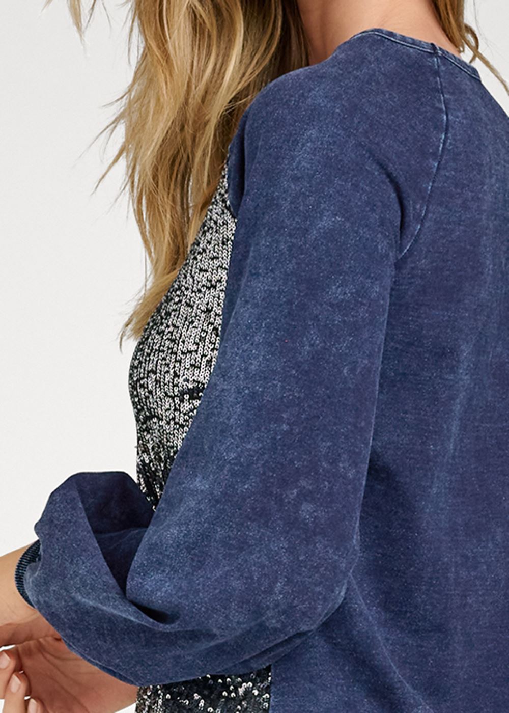 Venus Plus Size Washed Sequin Lounge Top in Blue & Silver