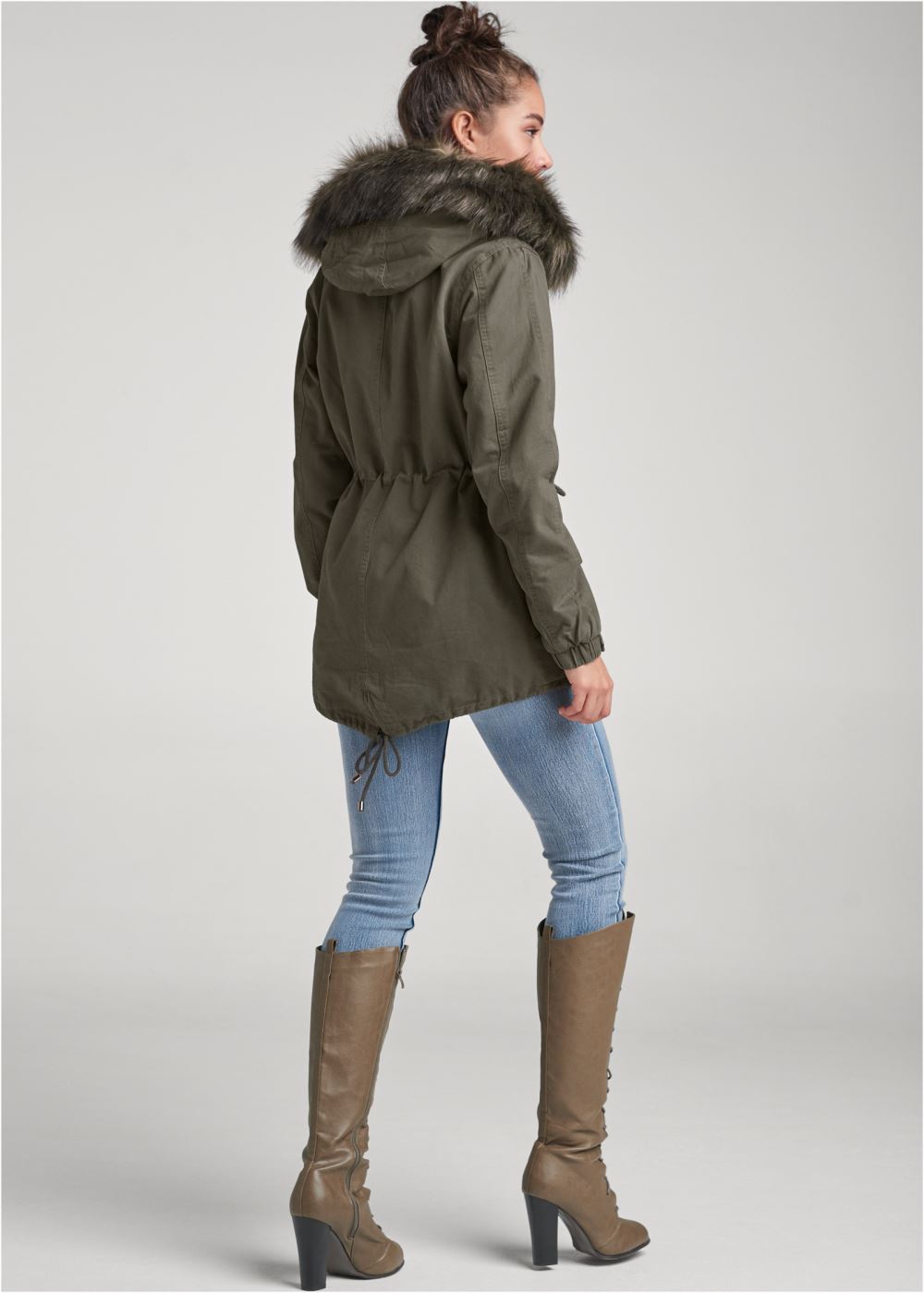 Venus Utility Coat With Faux Fur in Olive