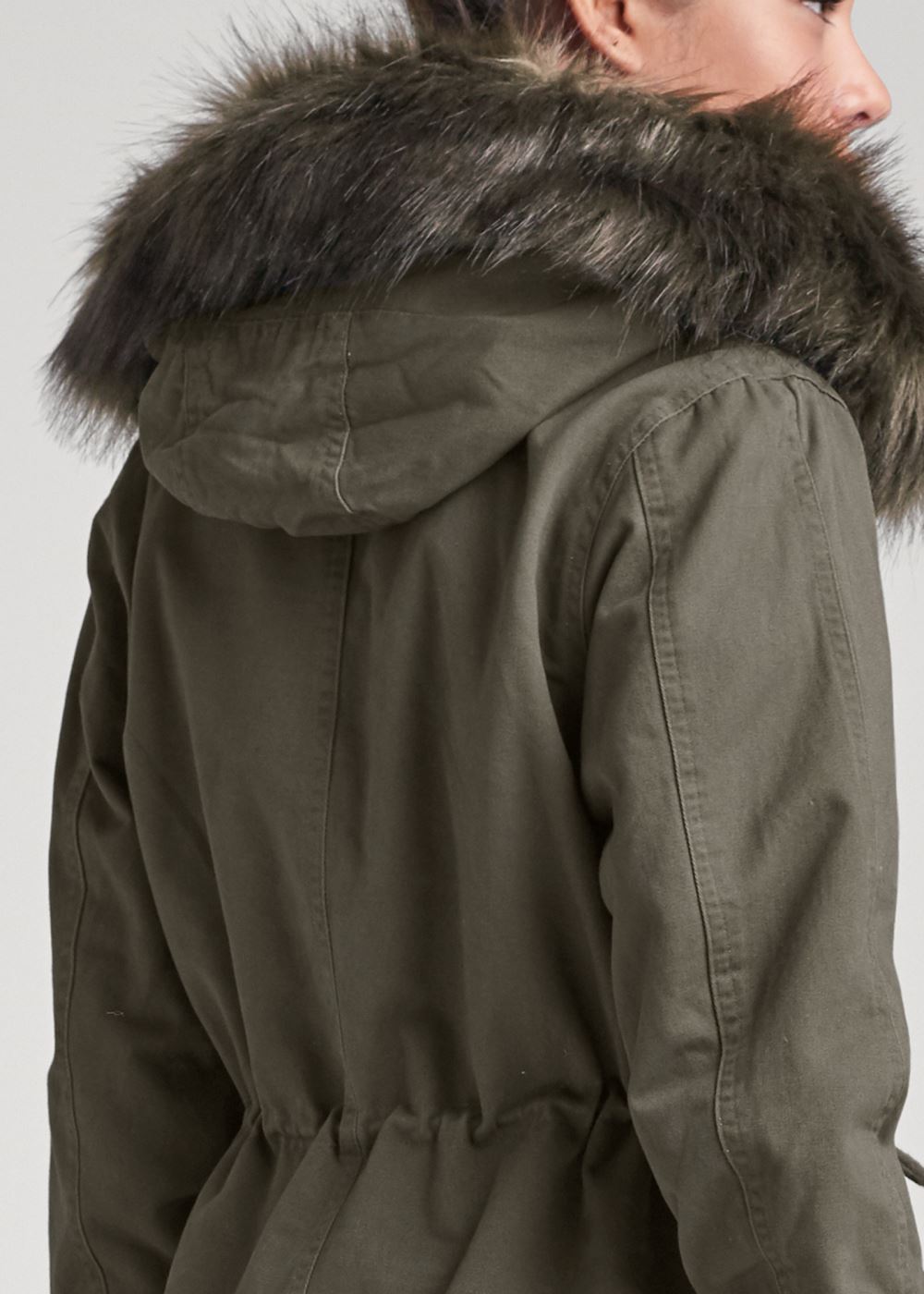 Venus Utility Coat With Faux Fur in Olive