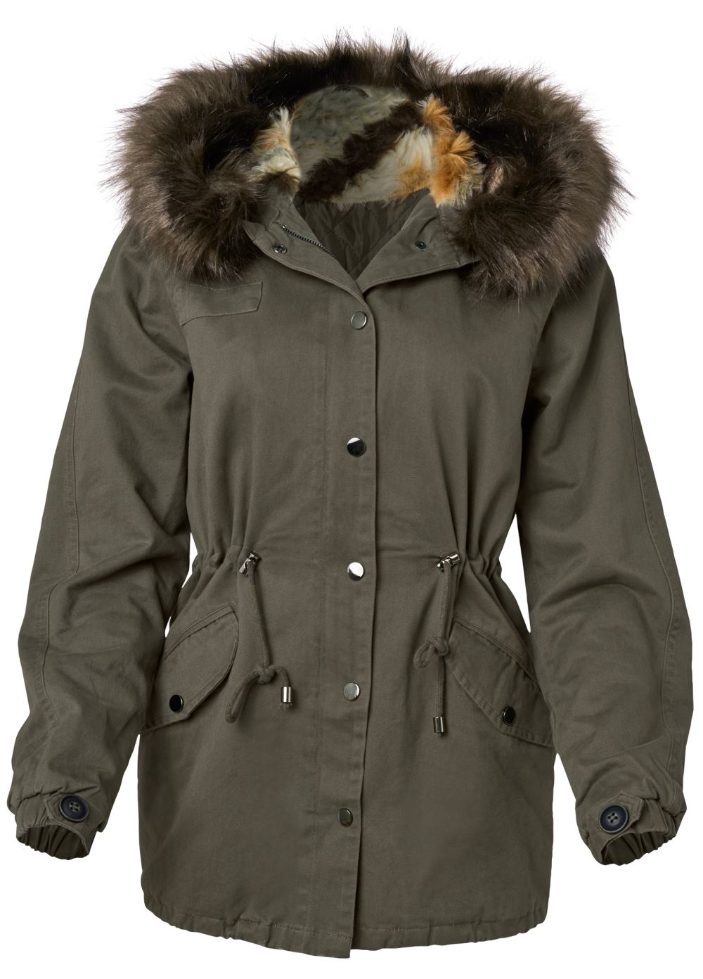 Venus Utility Coat With Faux Fur in Olive