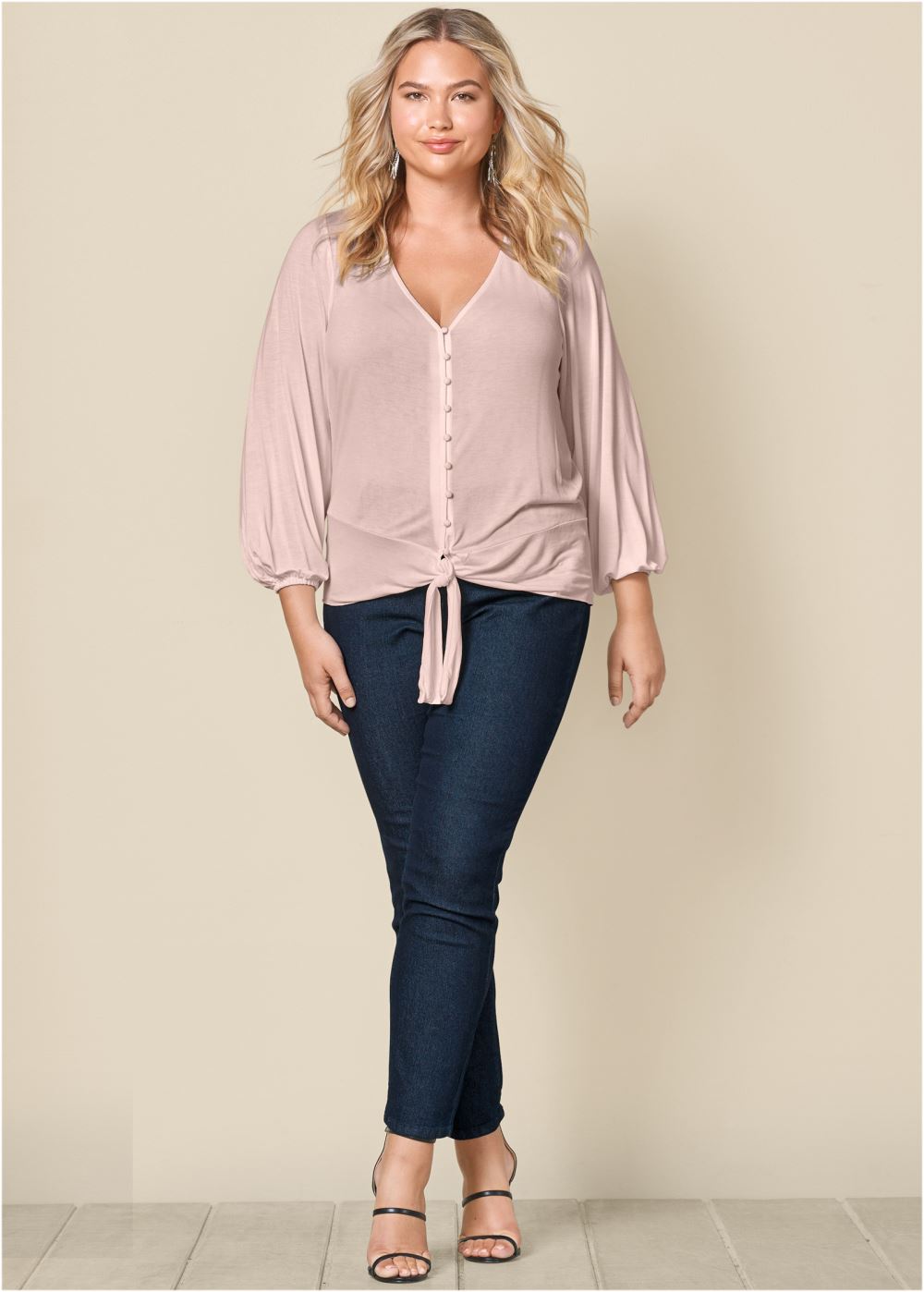 Venus Peach Tie-Front Button-Up Top